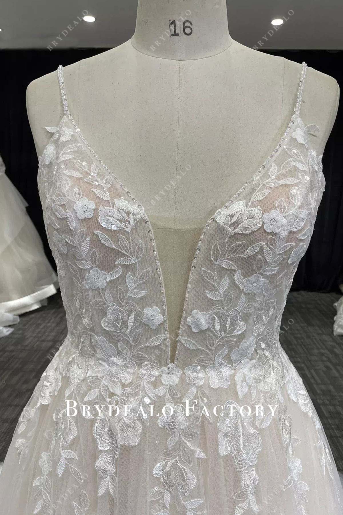 lace plunging neck wedding dress