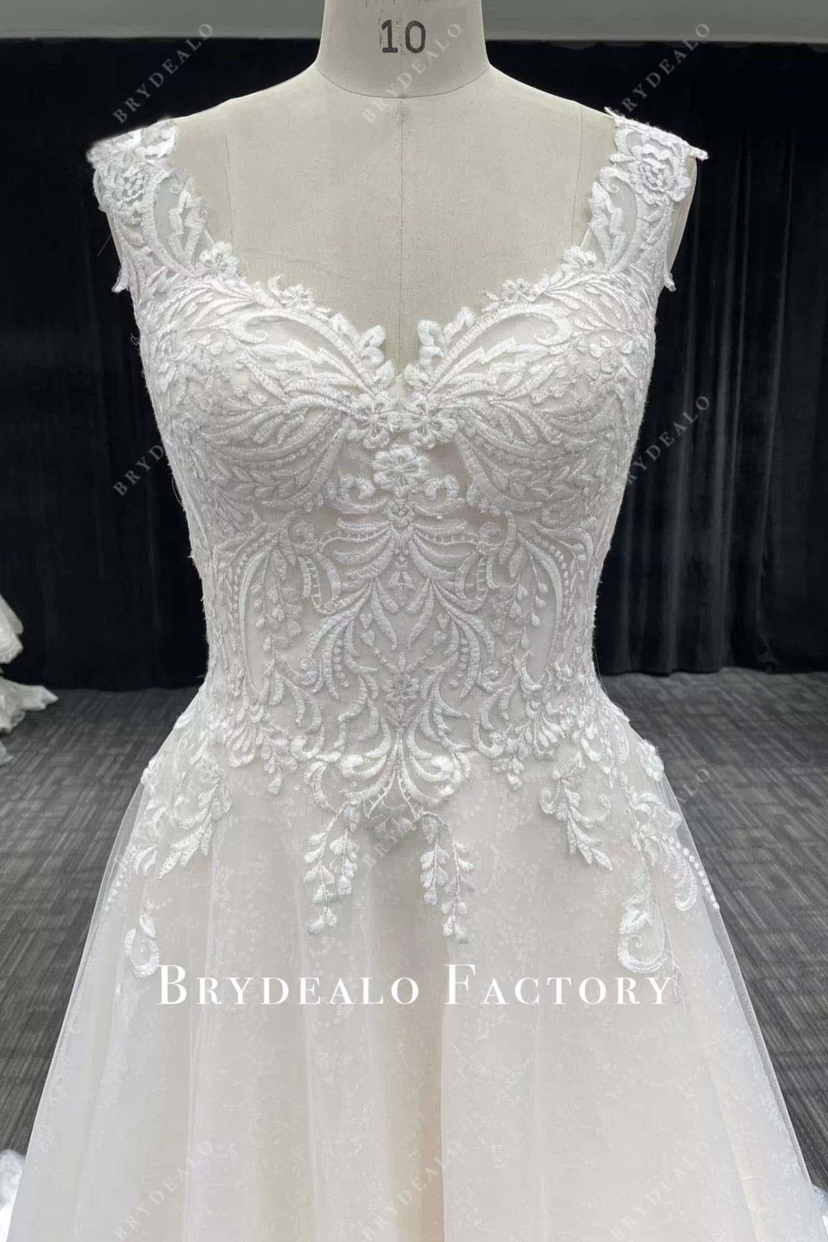lace queen anne neck wedding dress