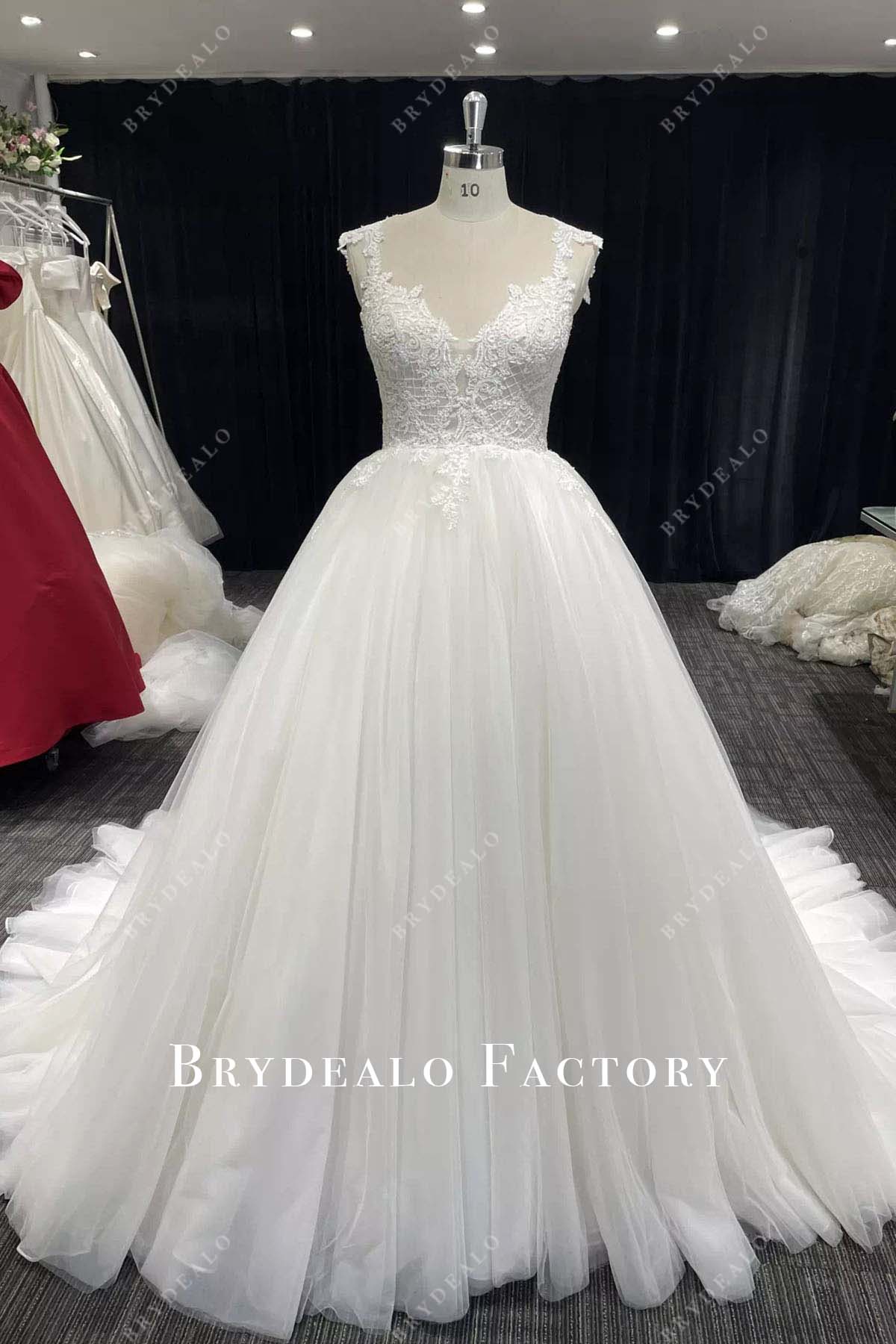 lace queen anne neckline wedding ballgown