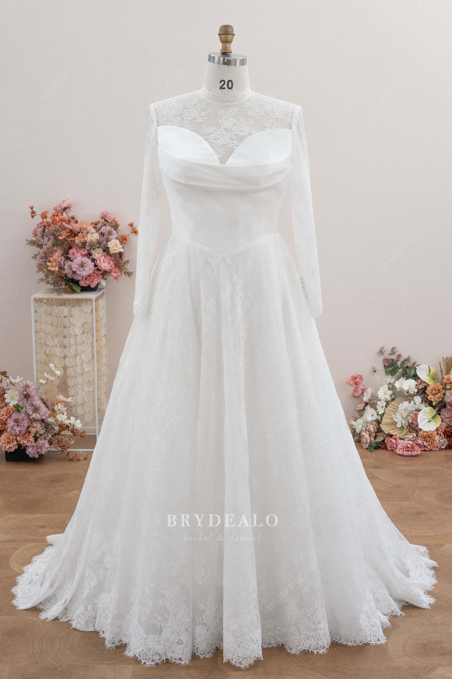lace sleeved Aline wedding dress