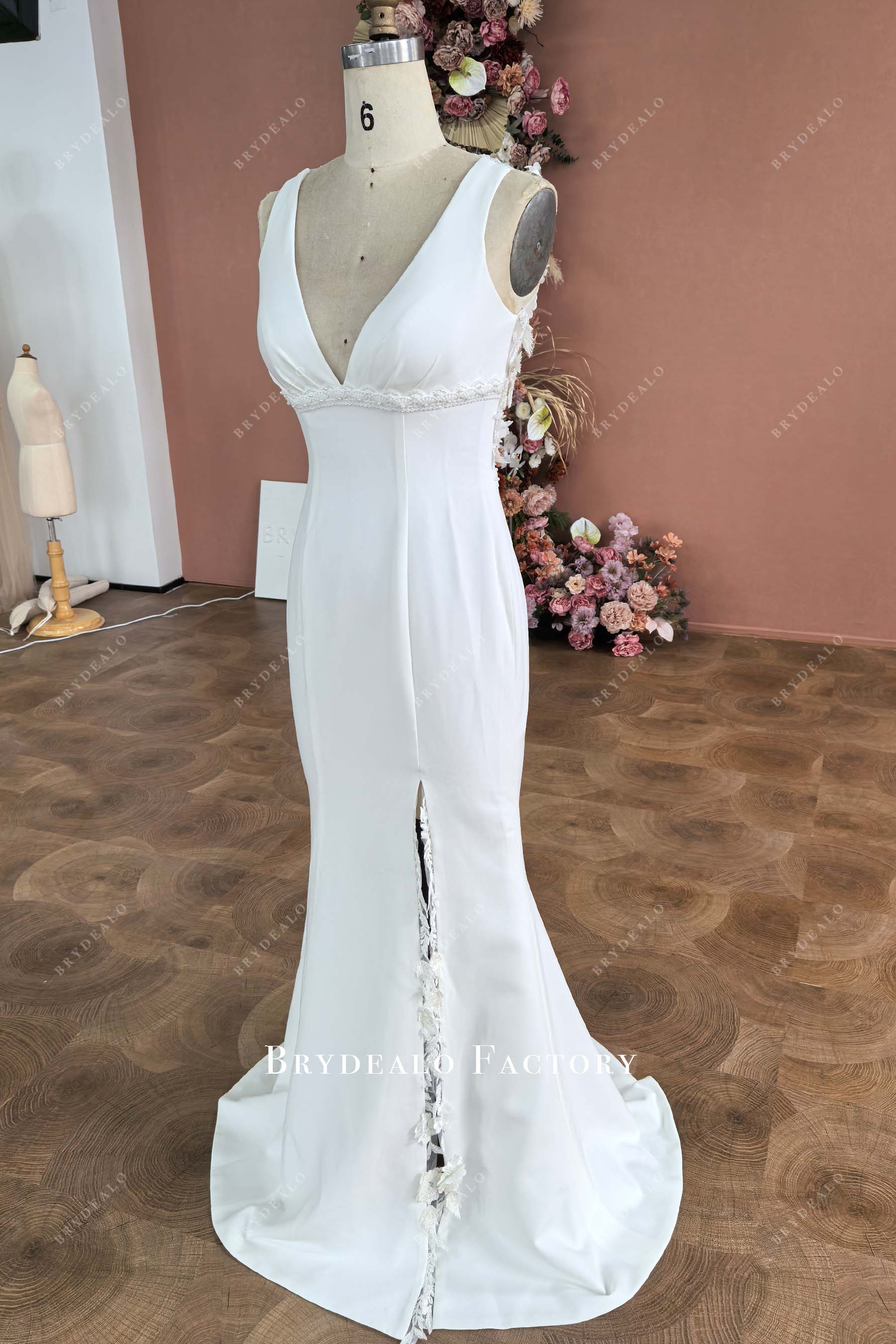 lace slit empire waist wedding dress