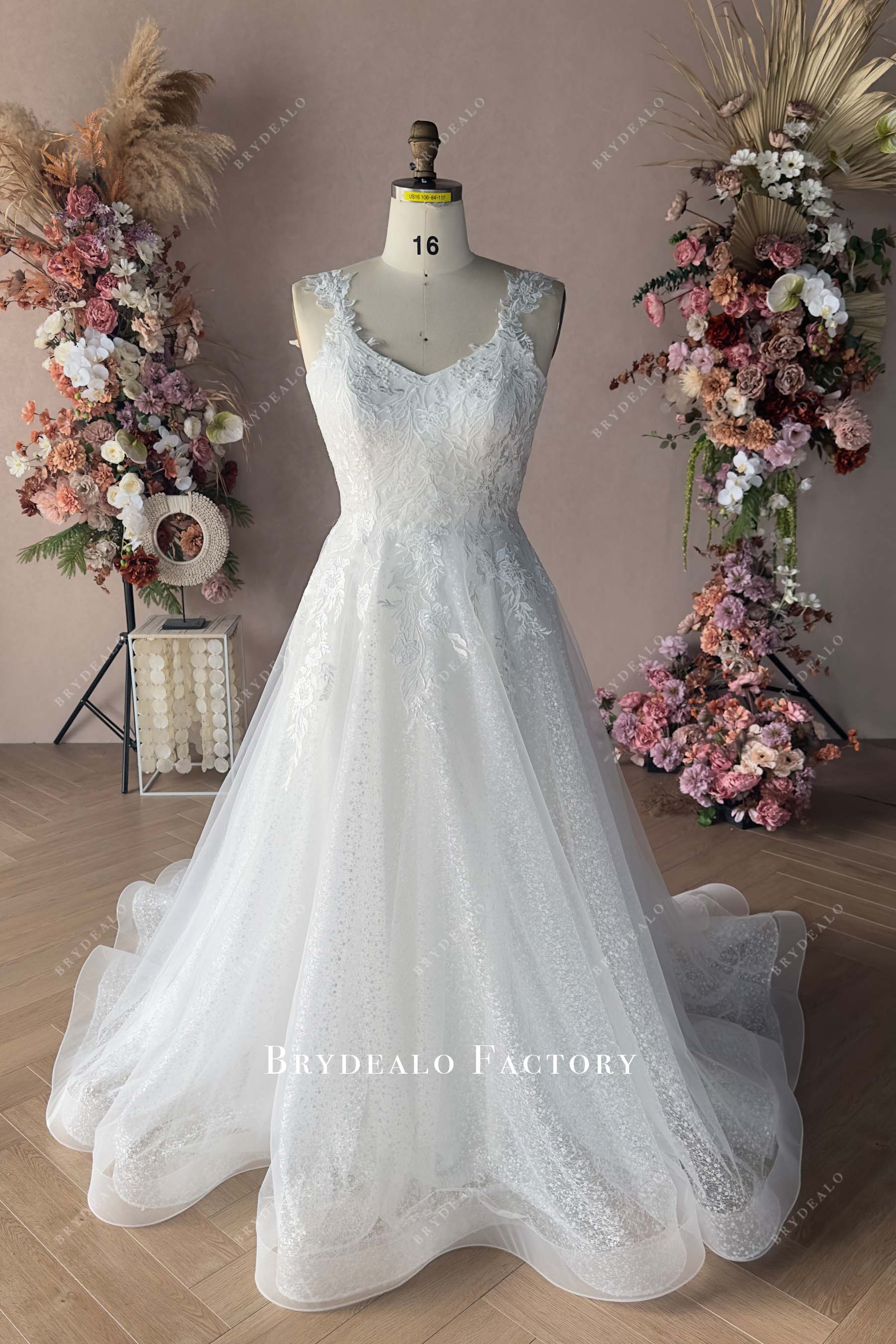 lace straps plus size custom wedding dress