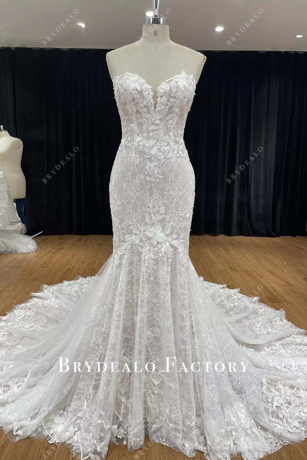 lace strapless mermaid wedding dress