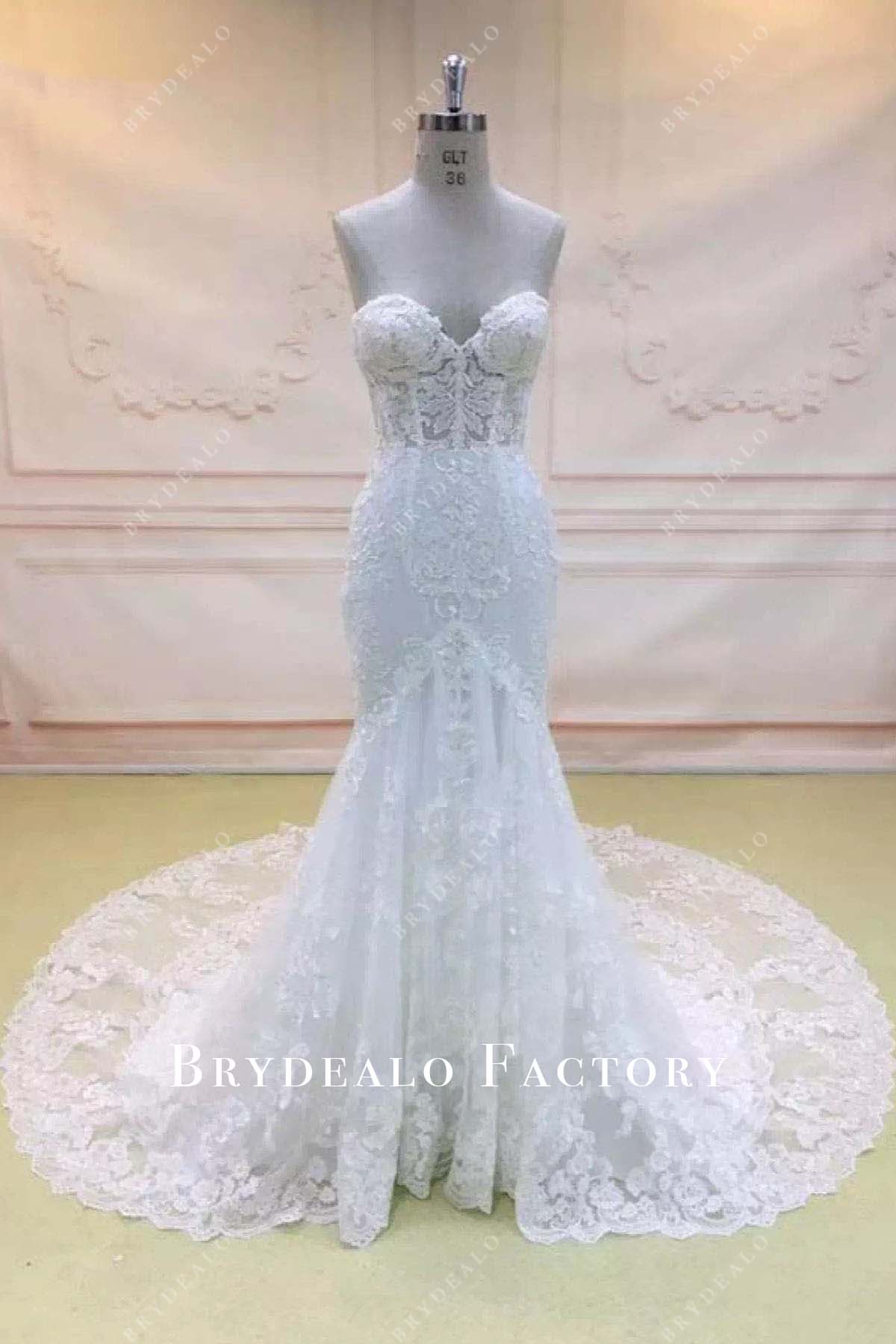 lace strapless mermaid wedding dress