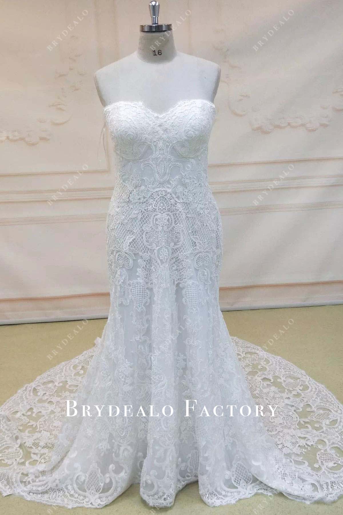 lace strapless mermaid wedding dress