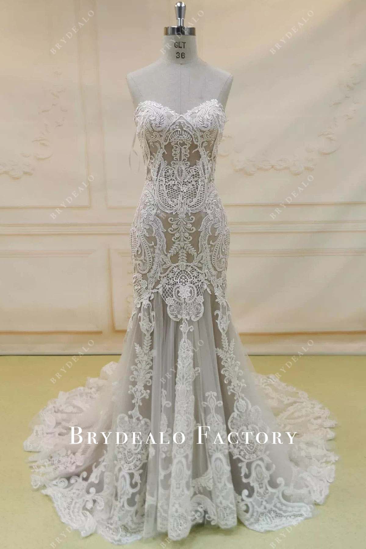 lace strapless mermaid wedding dress
