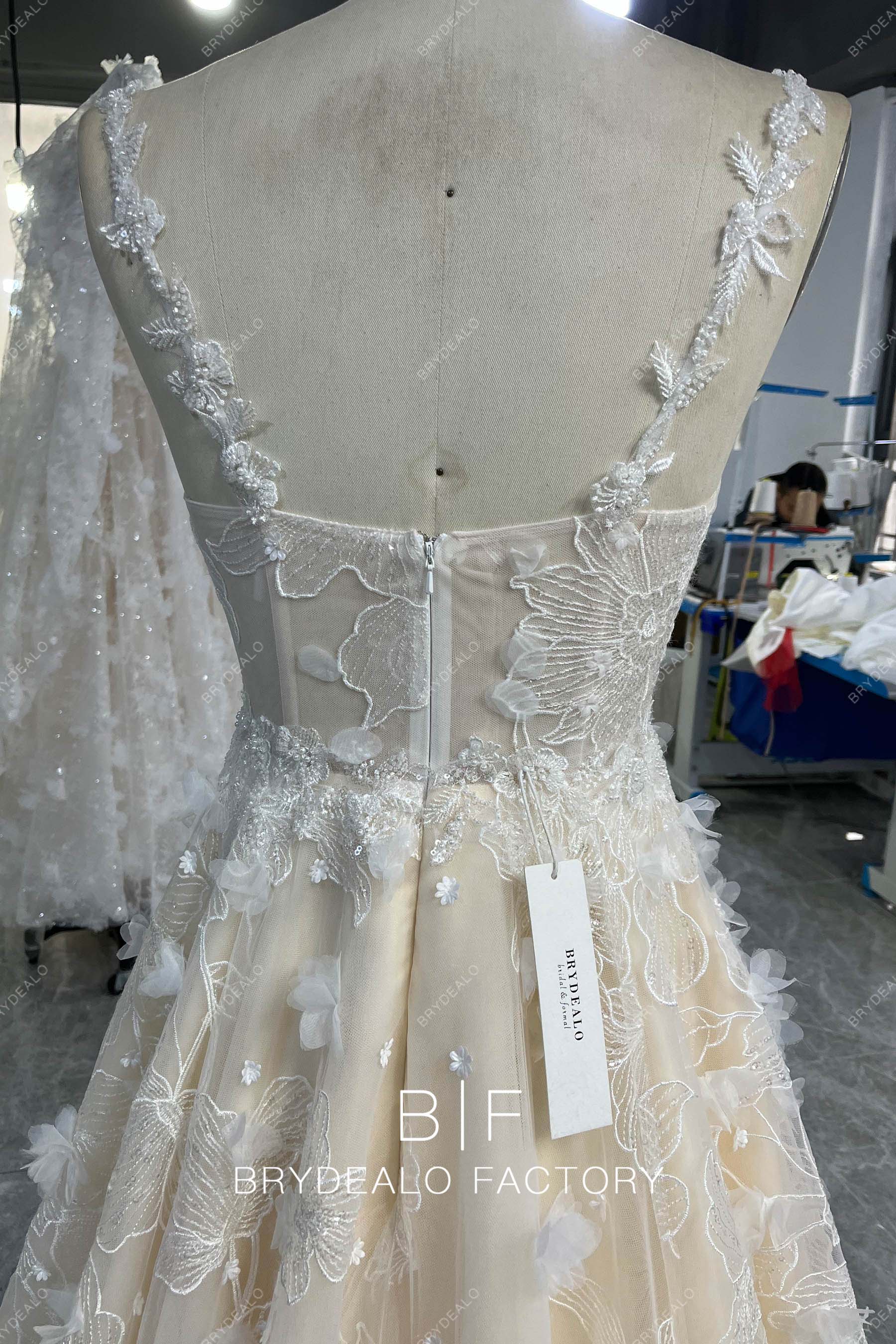 lace straps sleeveless custom wedding gown