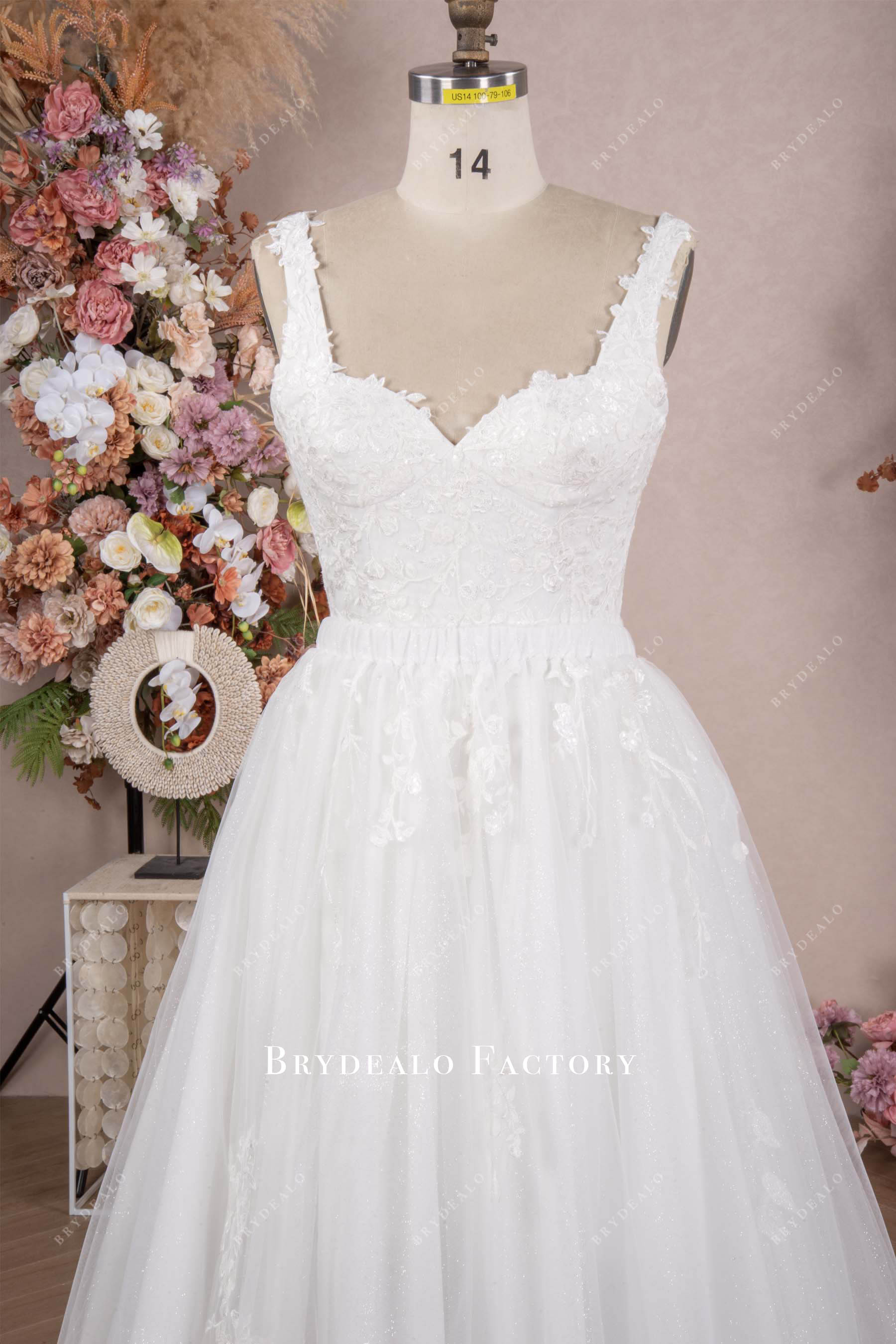 lace straps sweetheart neck wedding dress