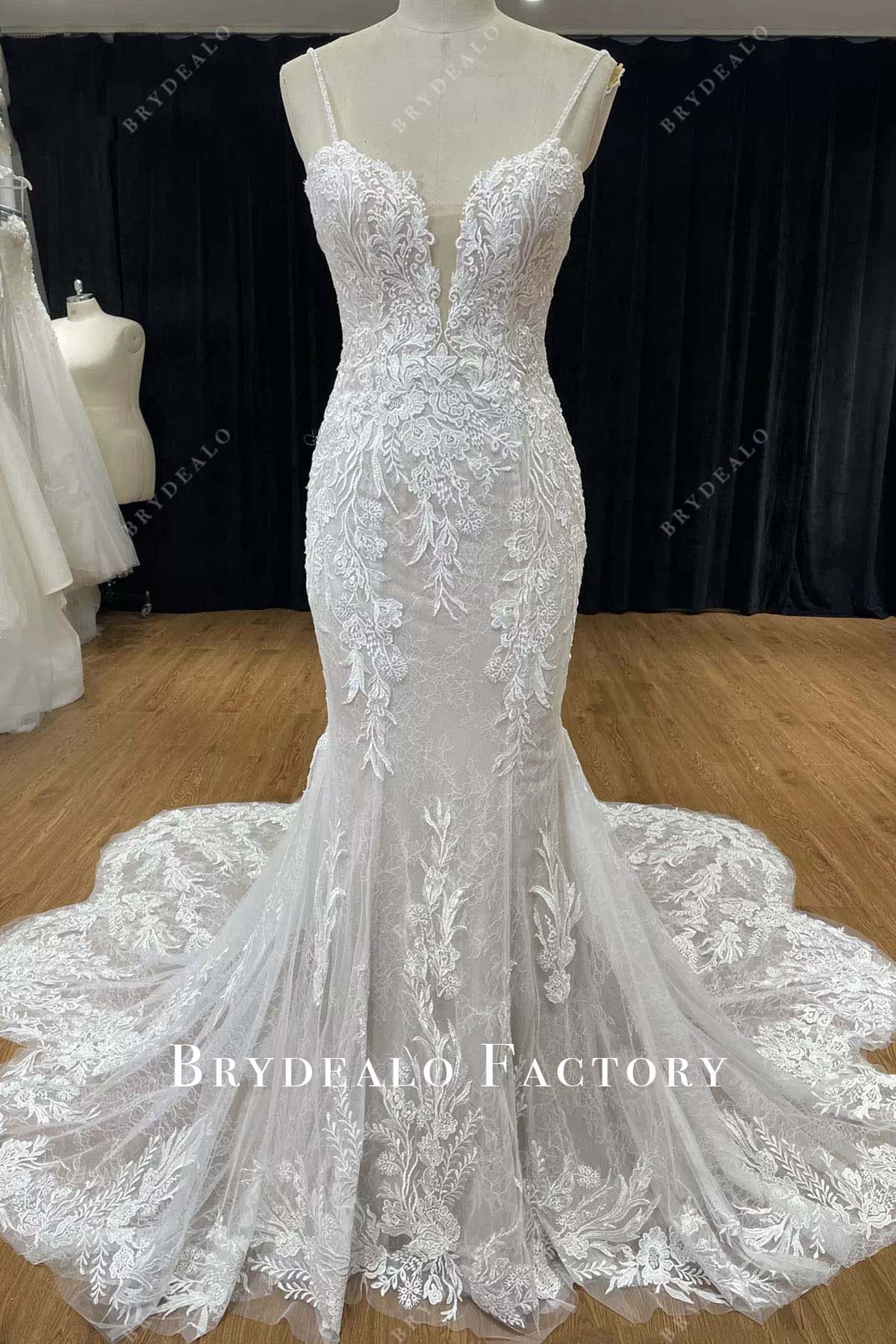 lace thin straps mermaid wedding dress