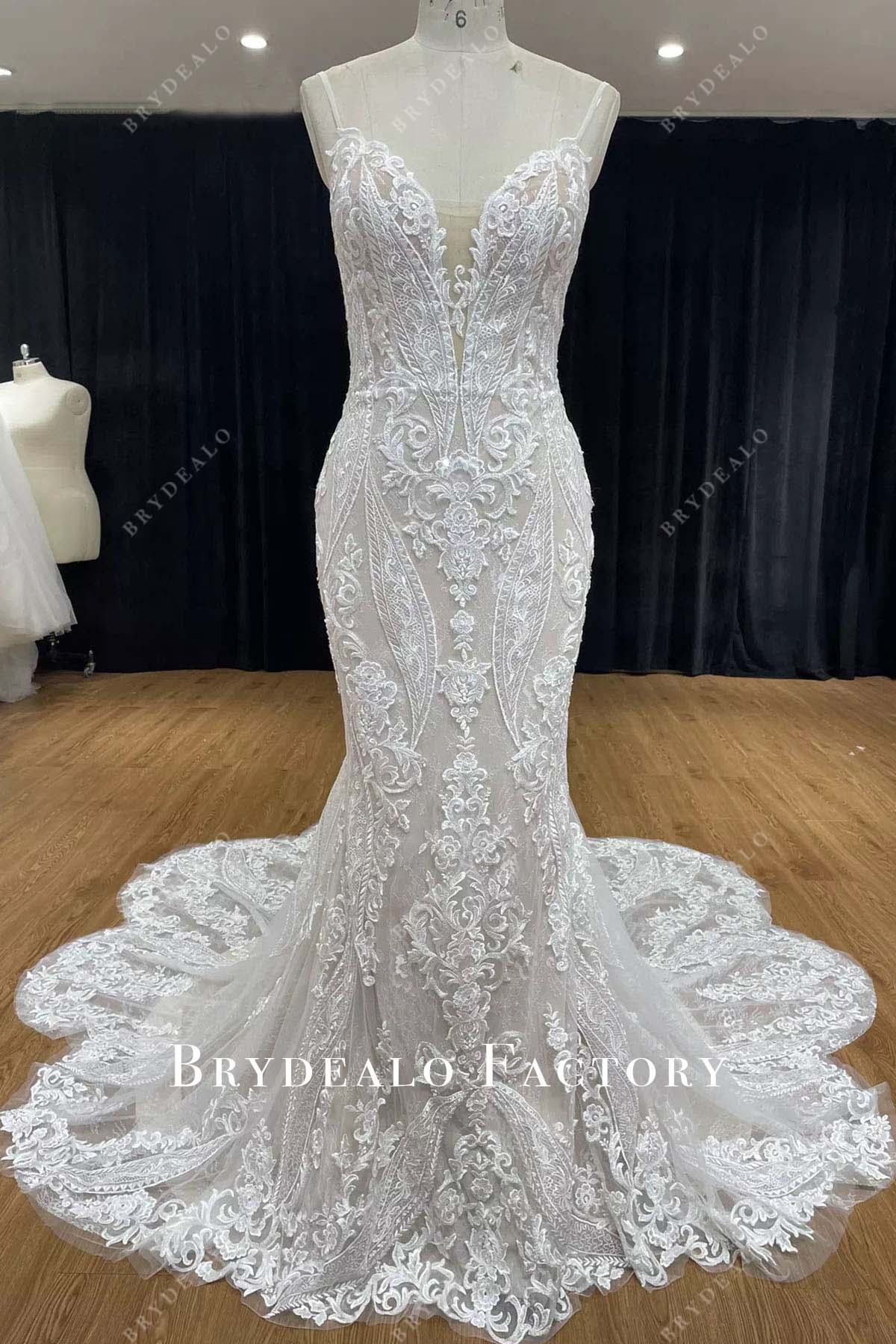 lace thin straps mermaid wedding dress