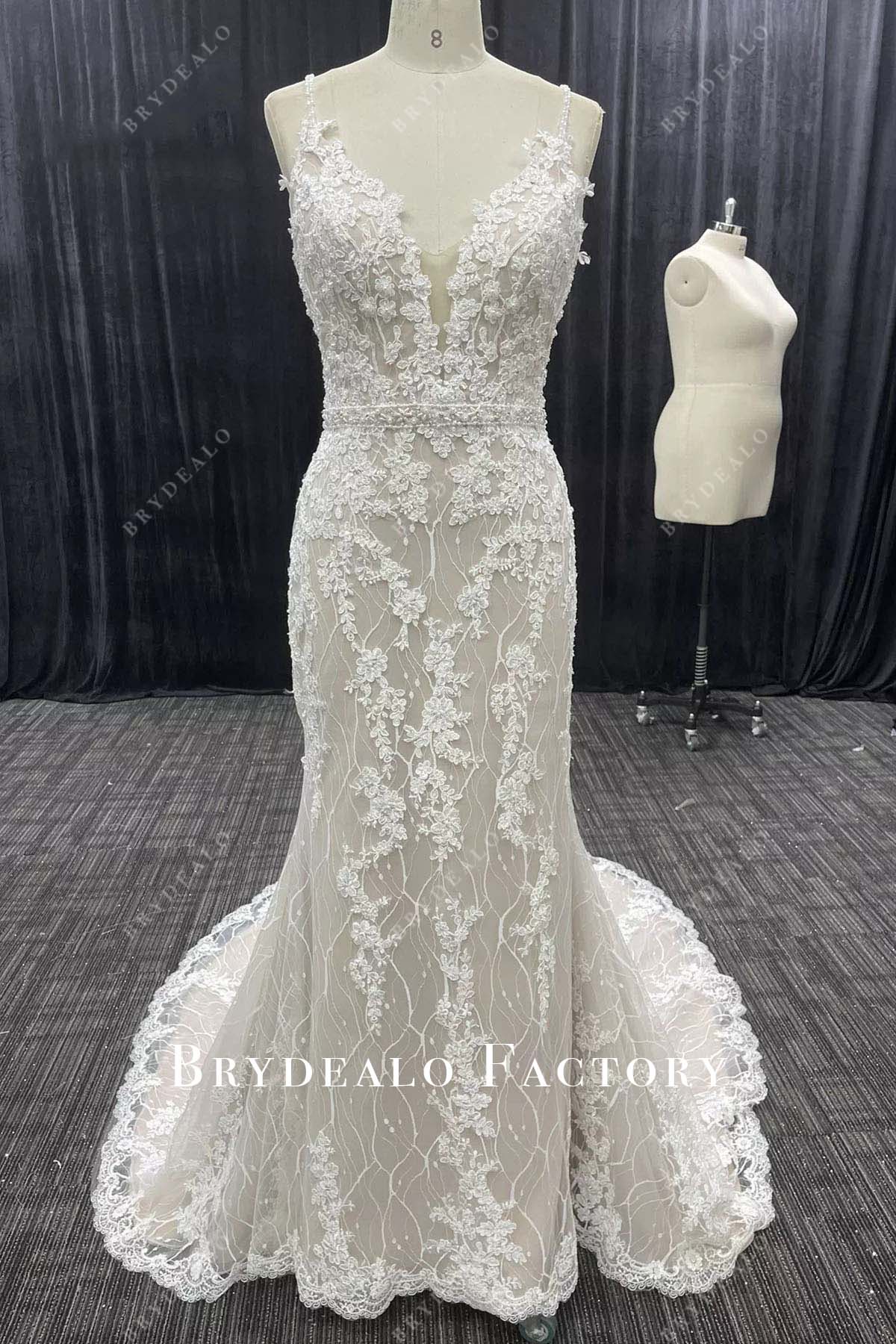 lace thin straps mermaid wedding dress