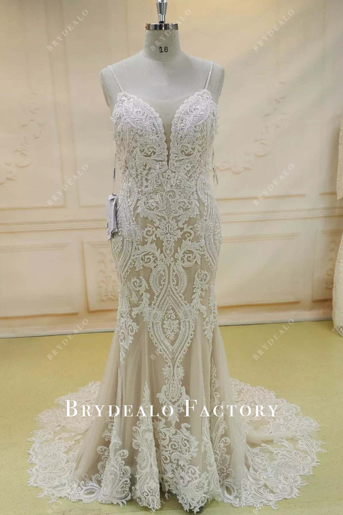 lace thin straps mermaid wedding dress