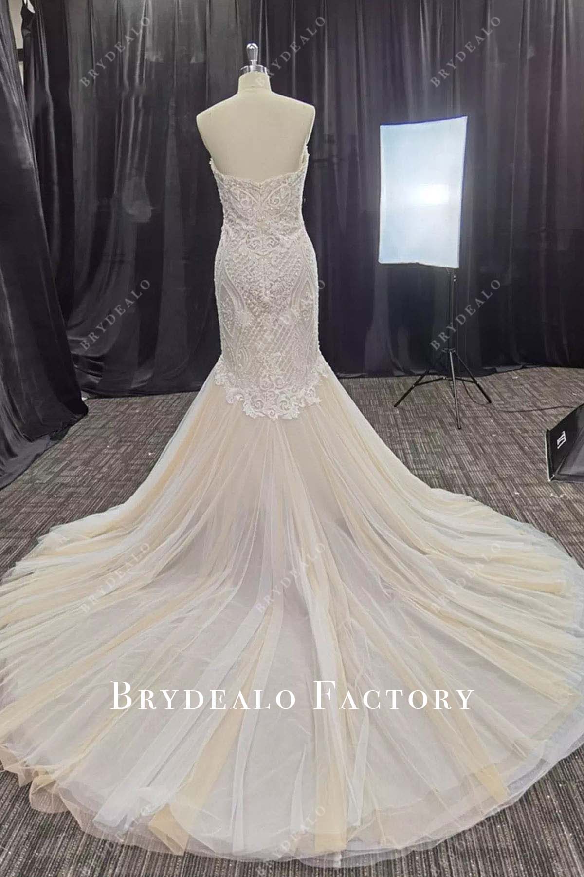 lace trumpet chapel train wedding dress