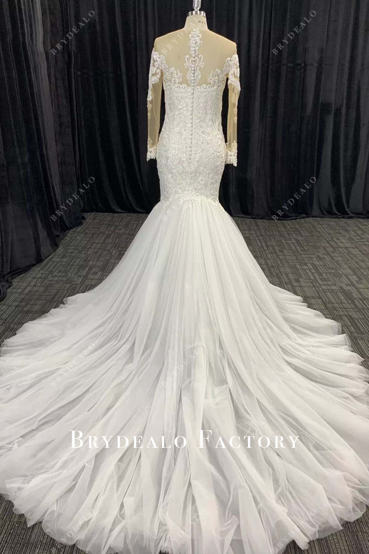 lace trumpet long train wedding dress