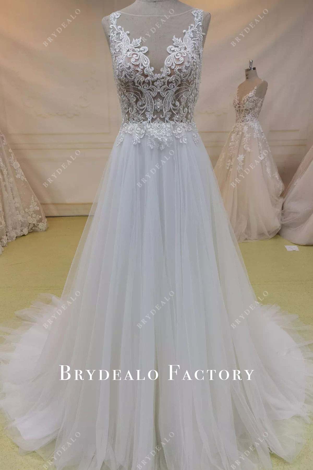 lace tulle a line wedding dress