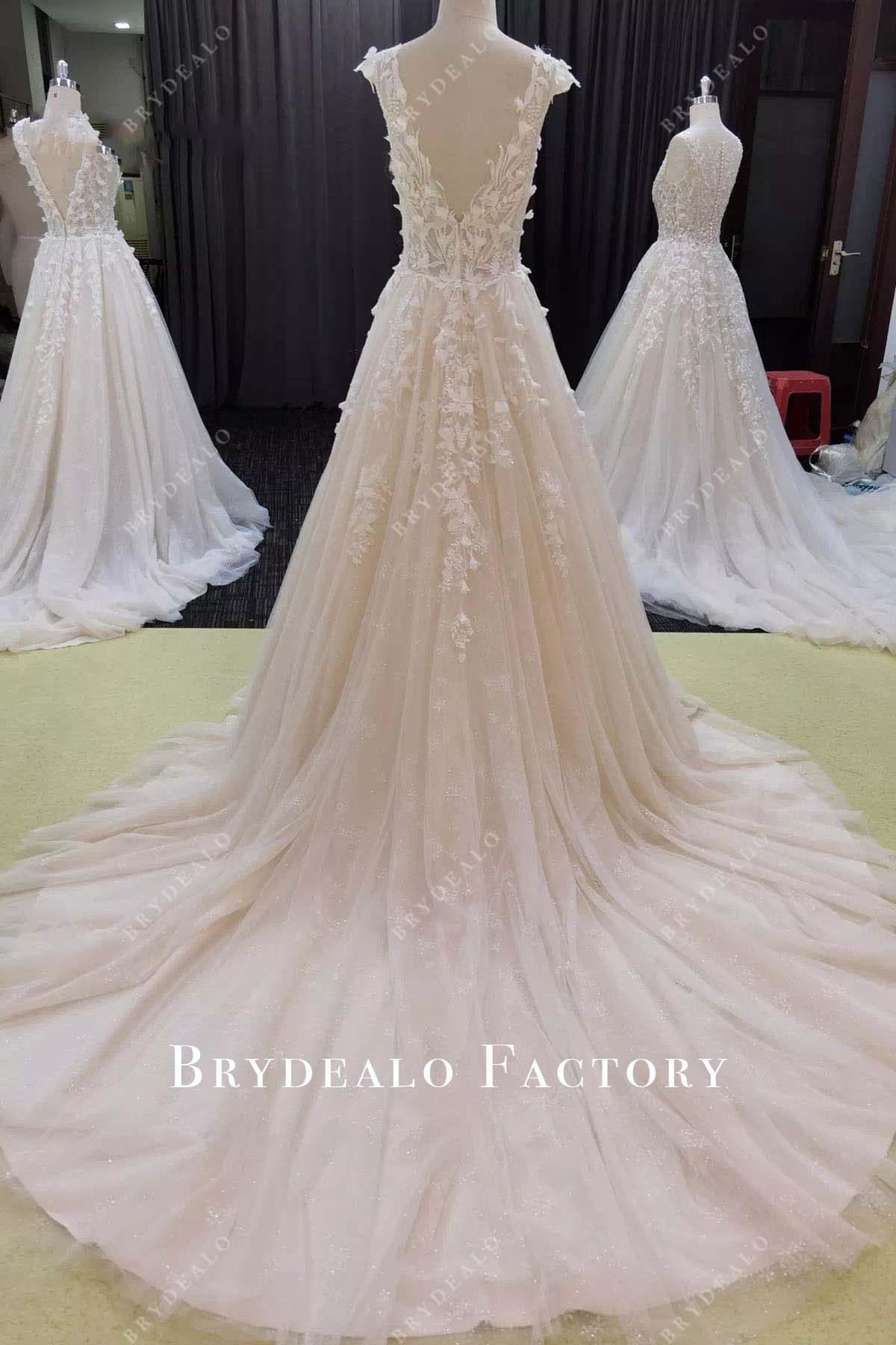 lace tulle chapel train wedding dress