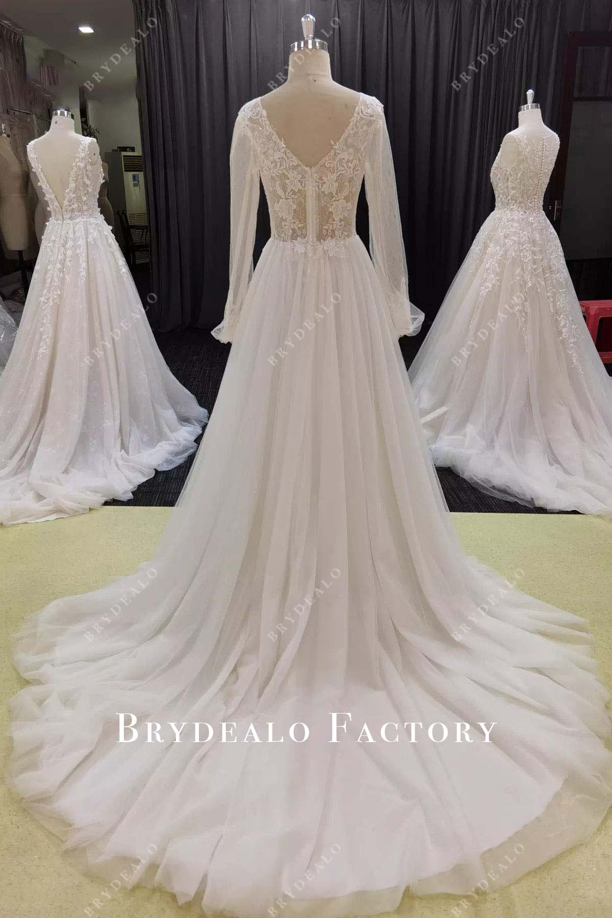 lace tulle court train wedding dress