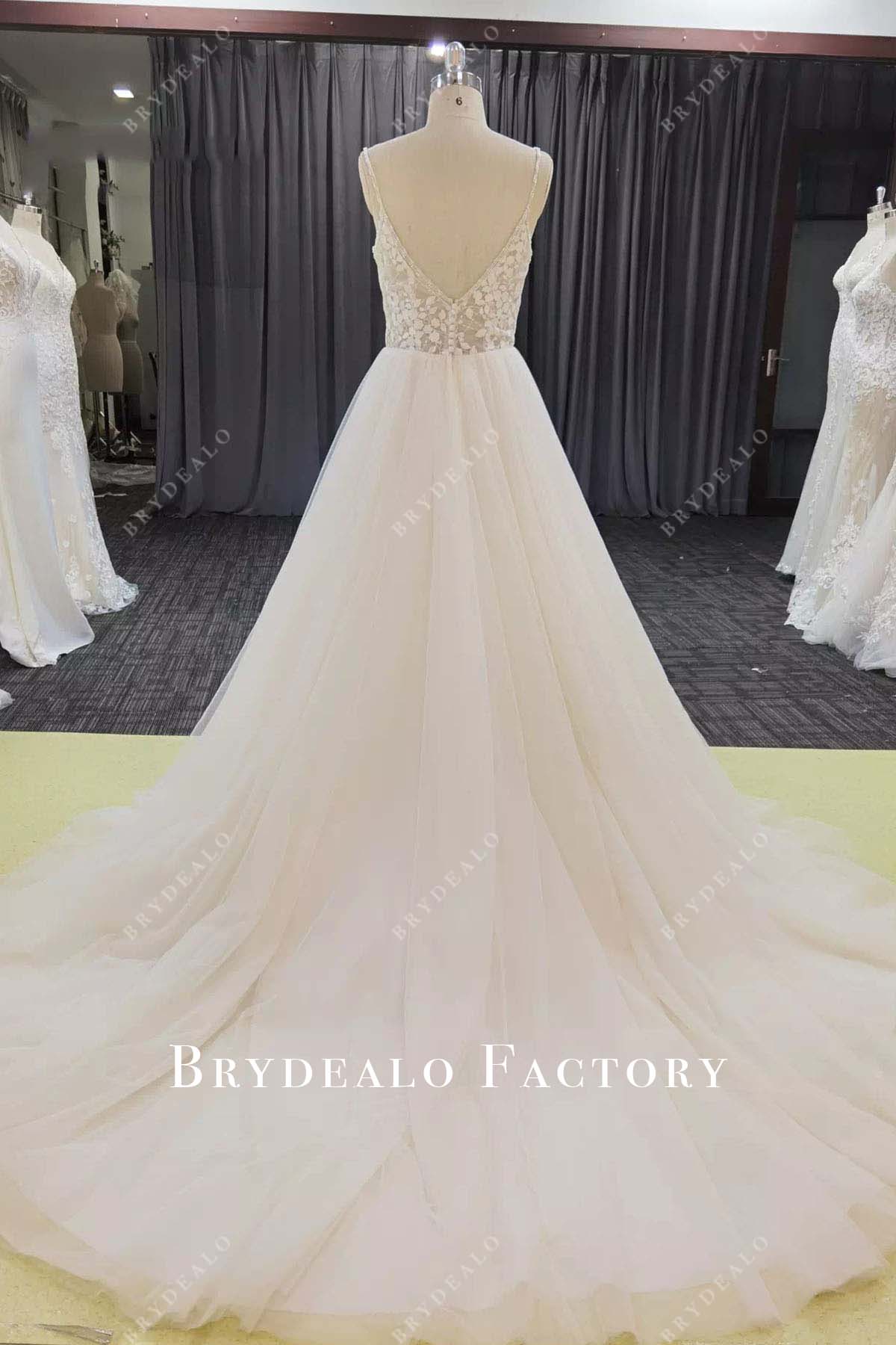 lace tulle court train wedding dress