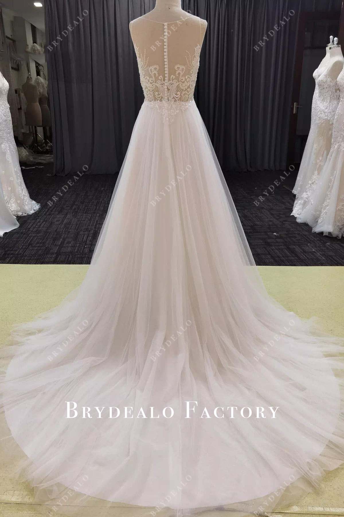 lace tulle court train wedding dress