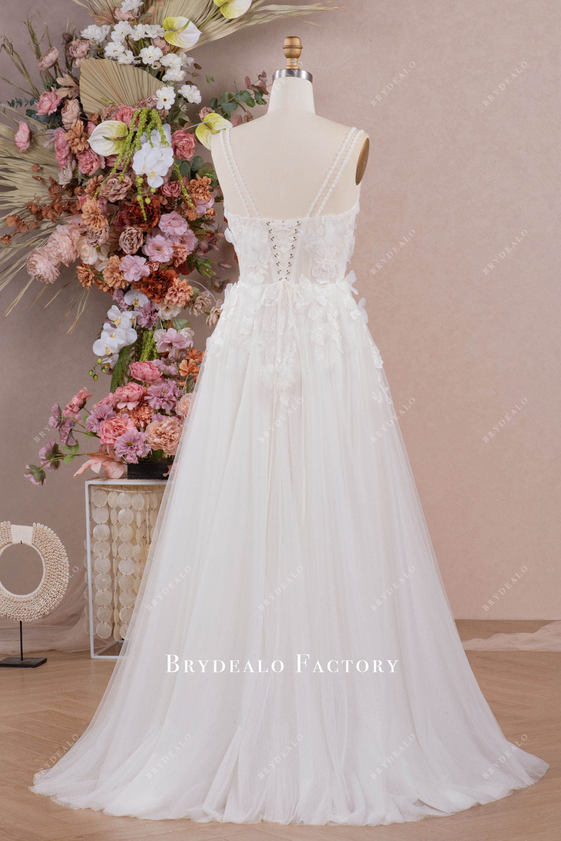 lace tulle sweep outdoor wedding dress