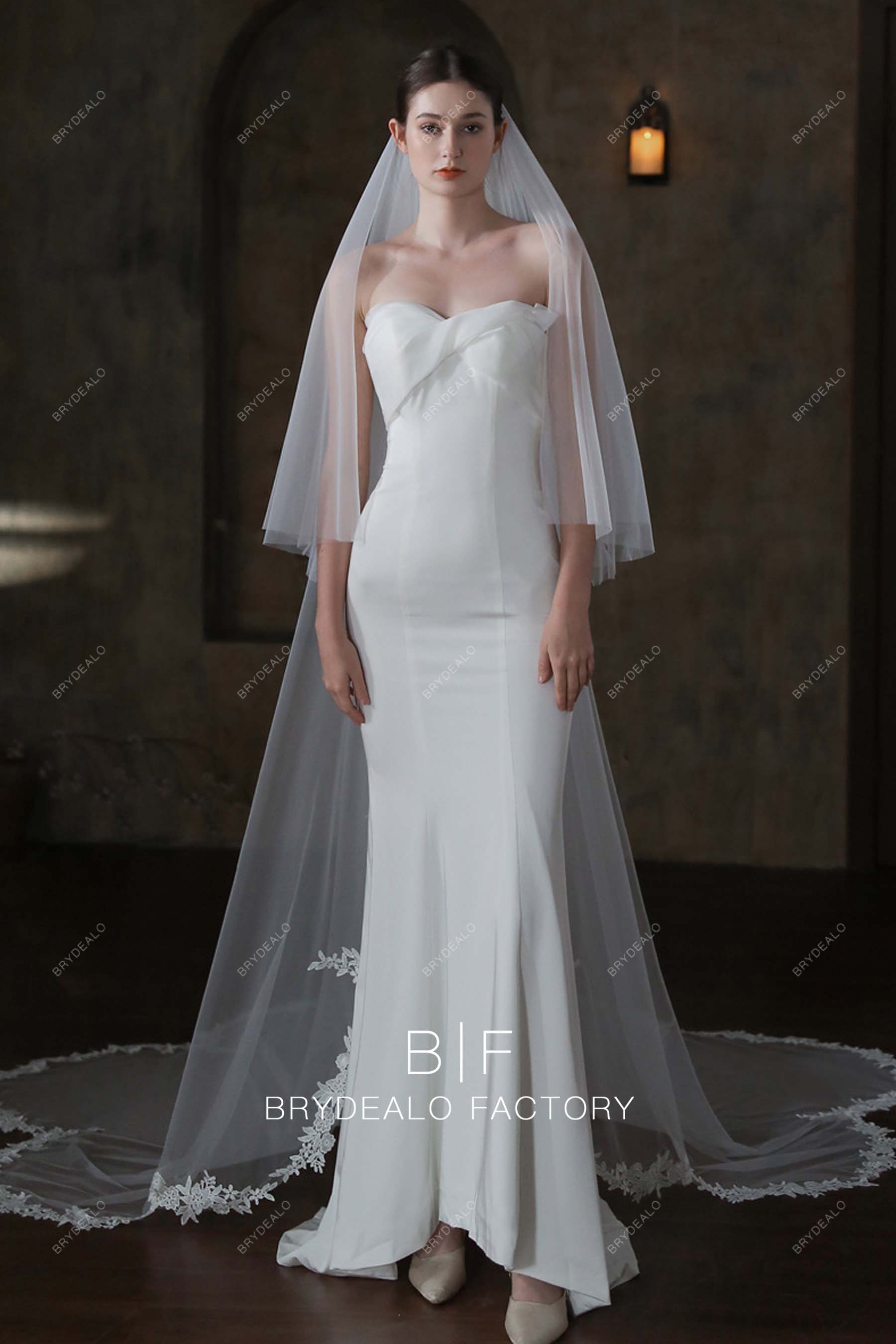 Two Tiered Chapel Length Lace Cutout Edge Bridal Veil