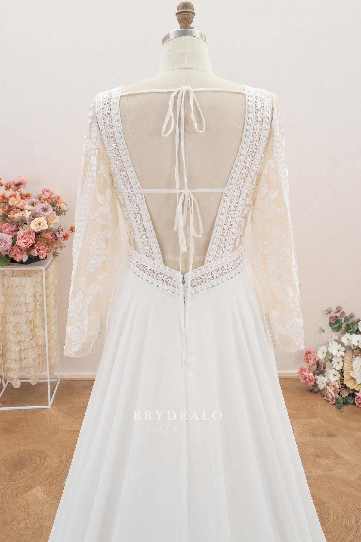 lace-up back boho wedding dress