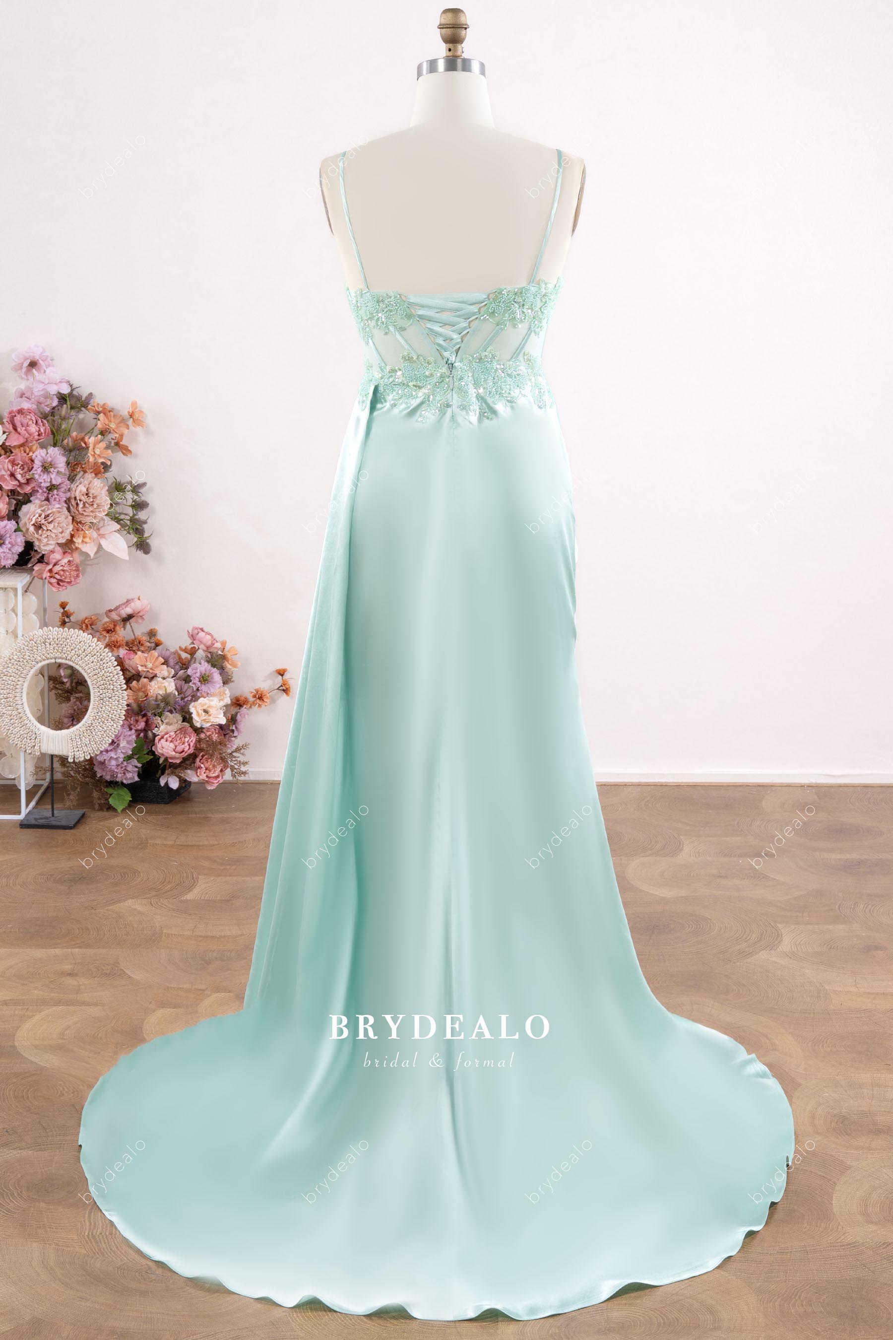 lace-up back boned formal dress