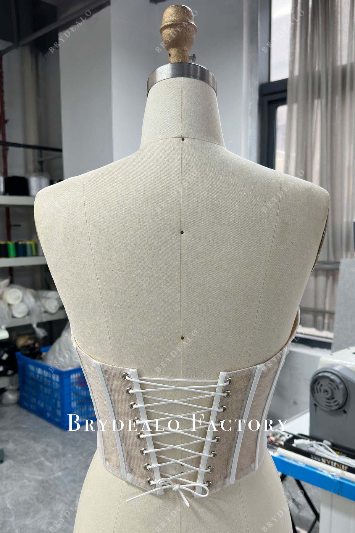 lace-up back strapless basque waist illusion corset top