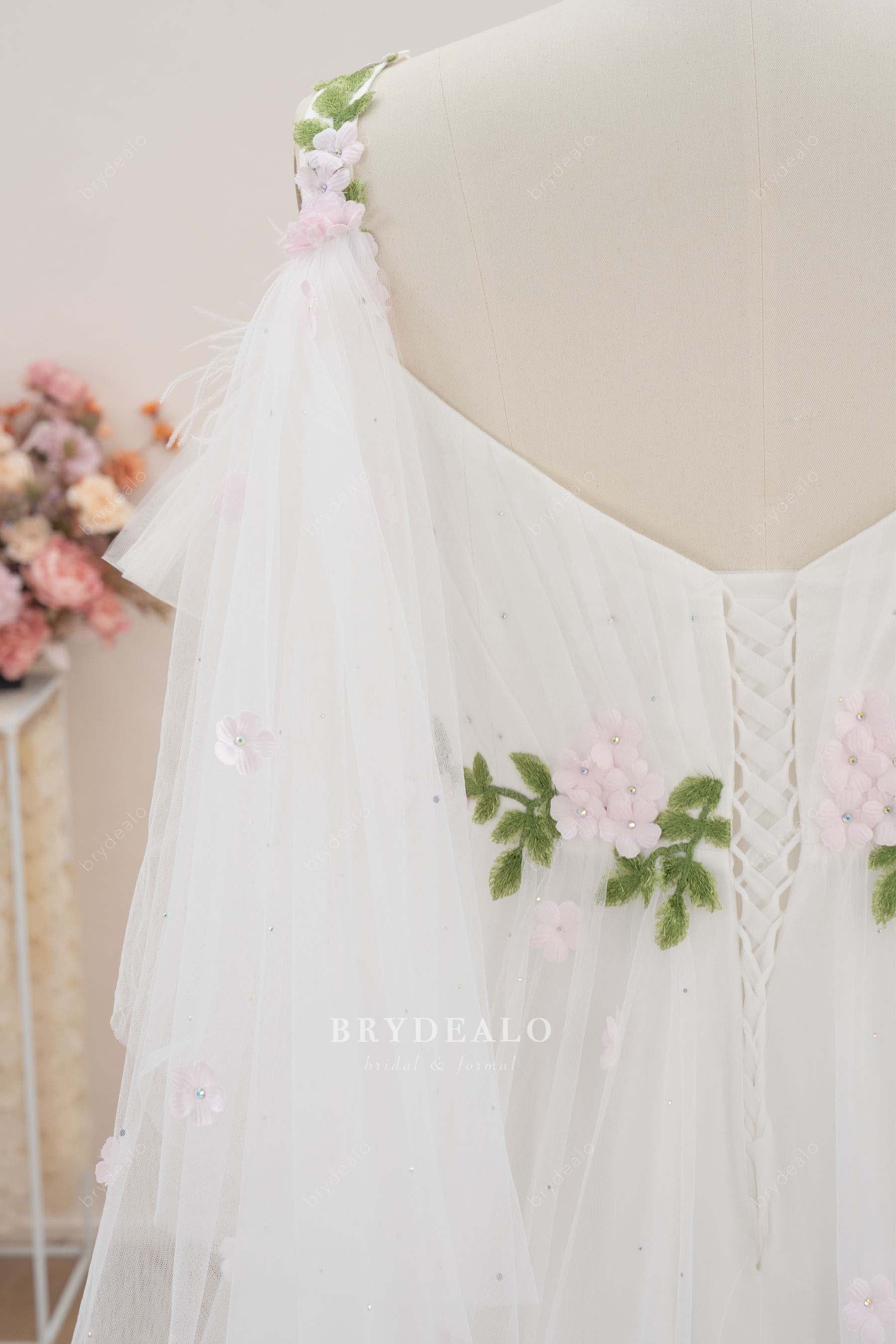 lace-up back flower wedding dress