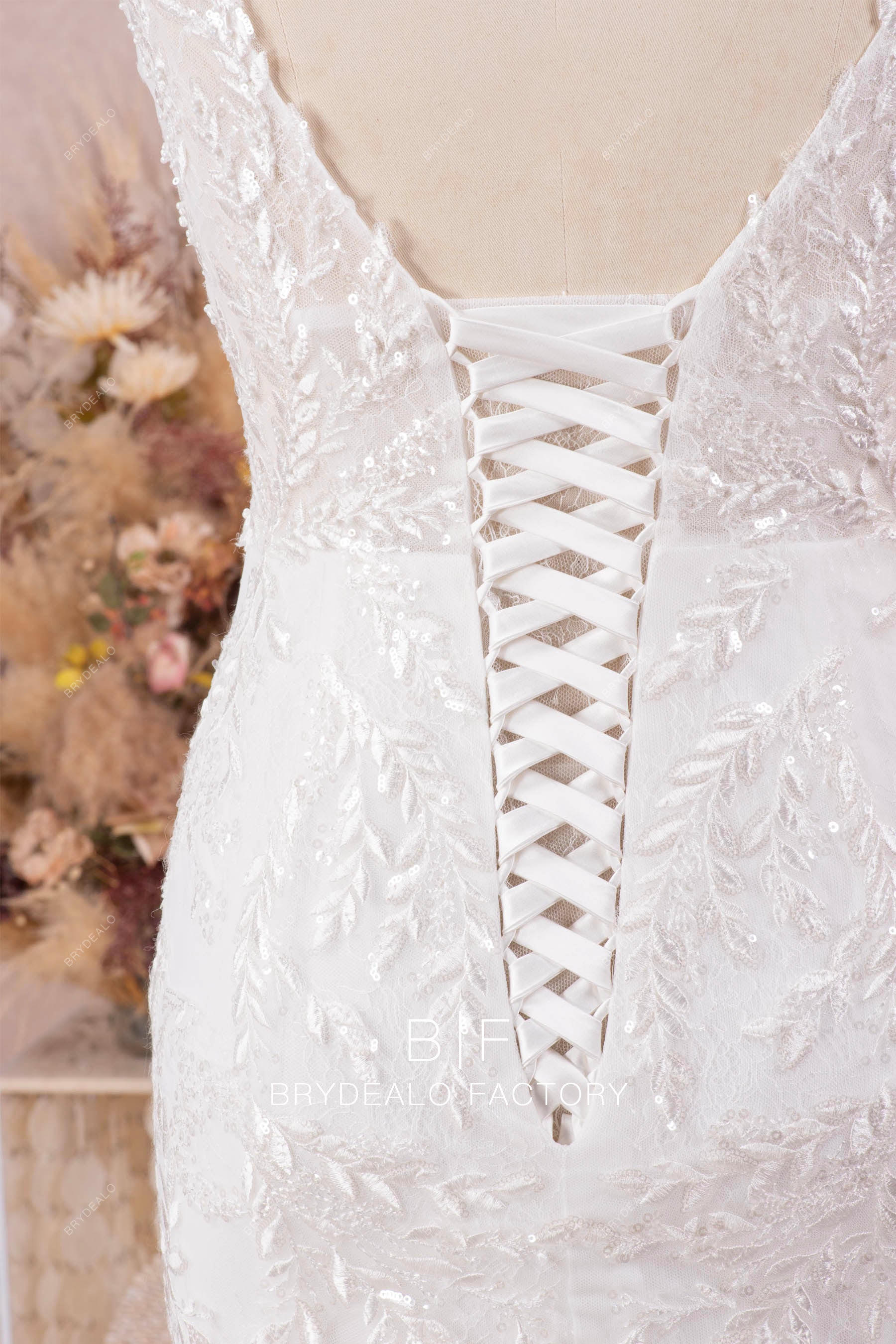 lace up back lace wedding dress