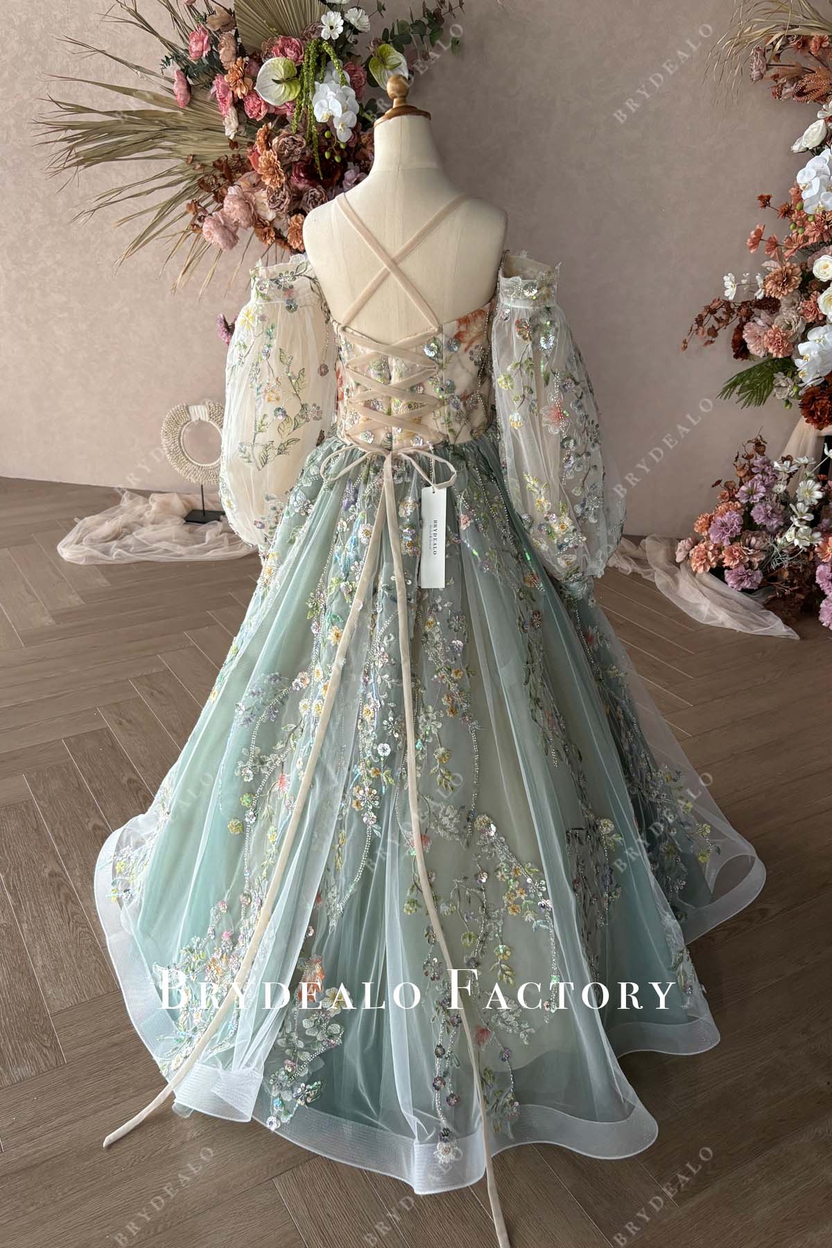 Private Label Custom Embroidery Sparkly Flower Girl Dress