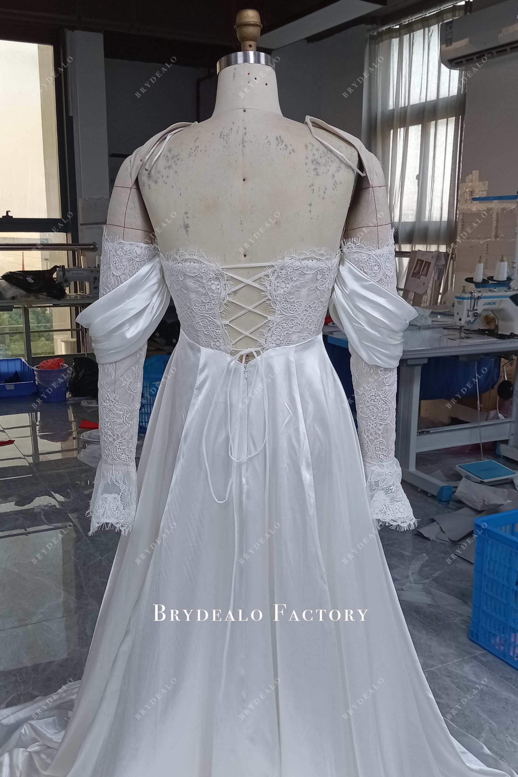 Lace-up Back Charmeuse Lace Bridal Dress