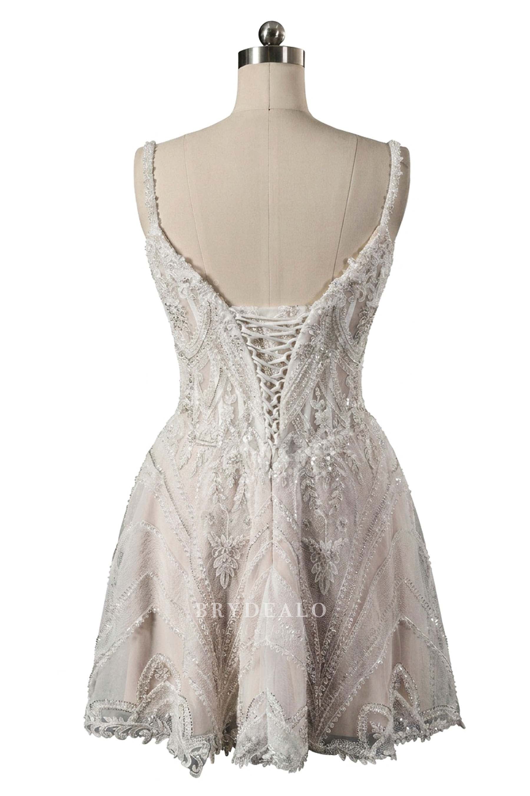 lace-up beaded lace short wedding dress