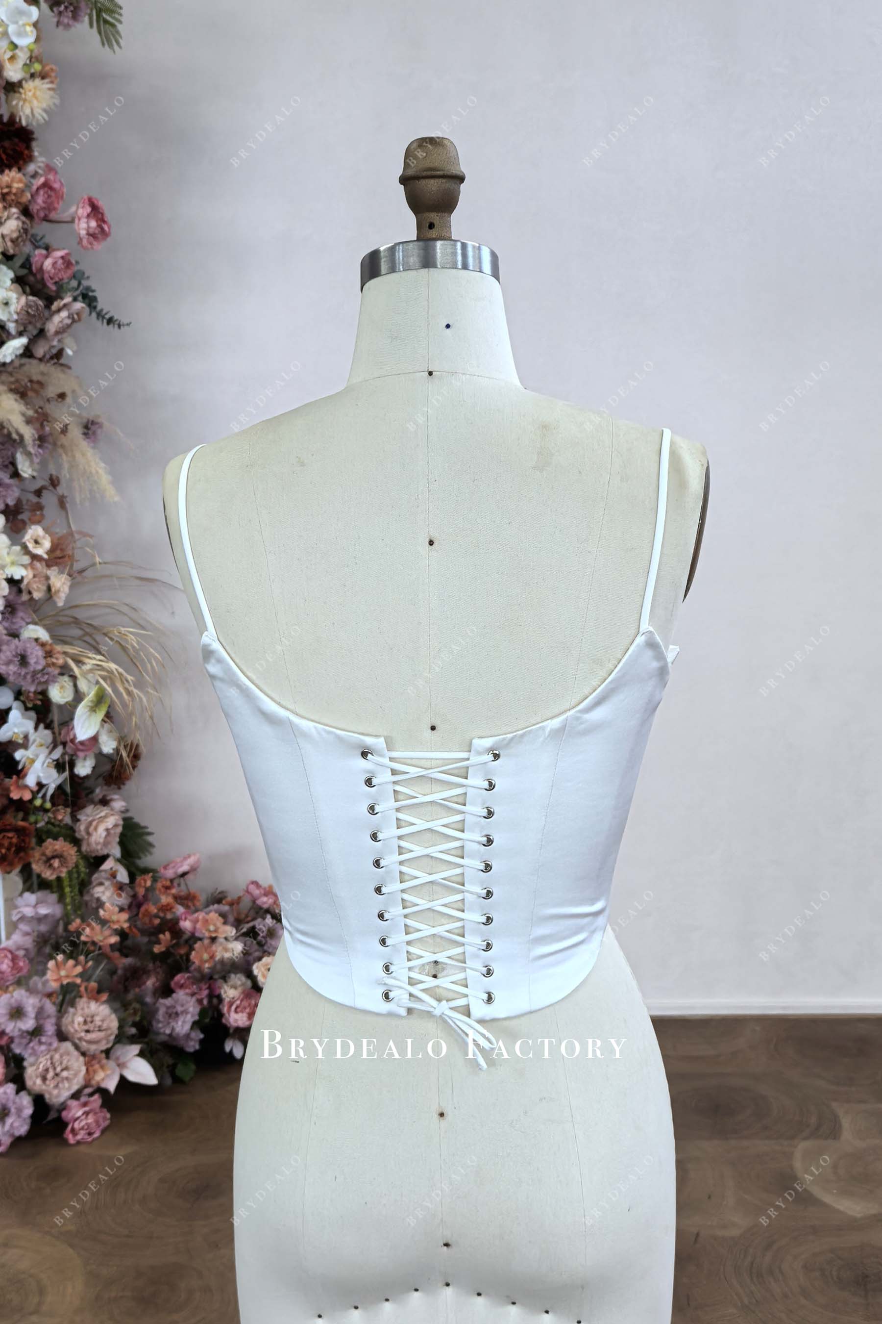 lace up corset back sleeveless spaghetti straps bridal bodice
