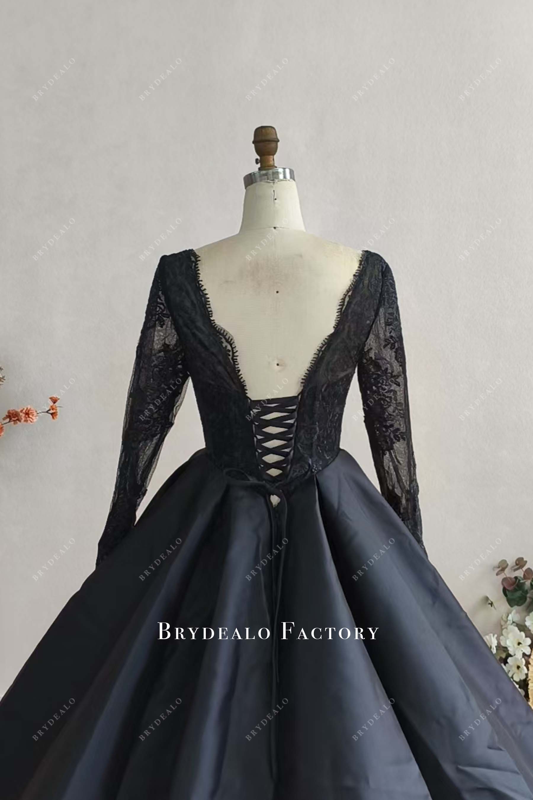 Custom Black Lace Goth Ball Gown Wedding Dress