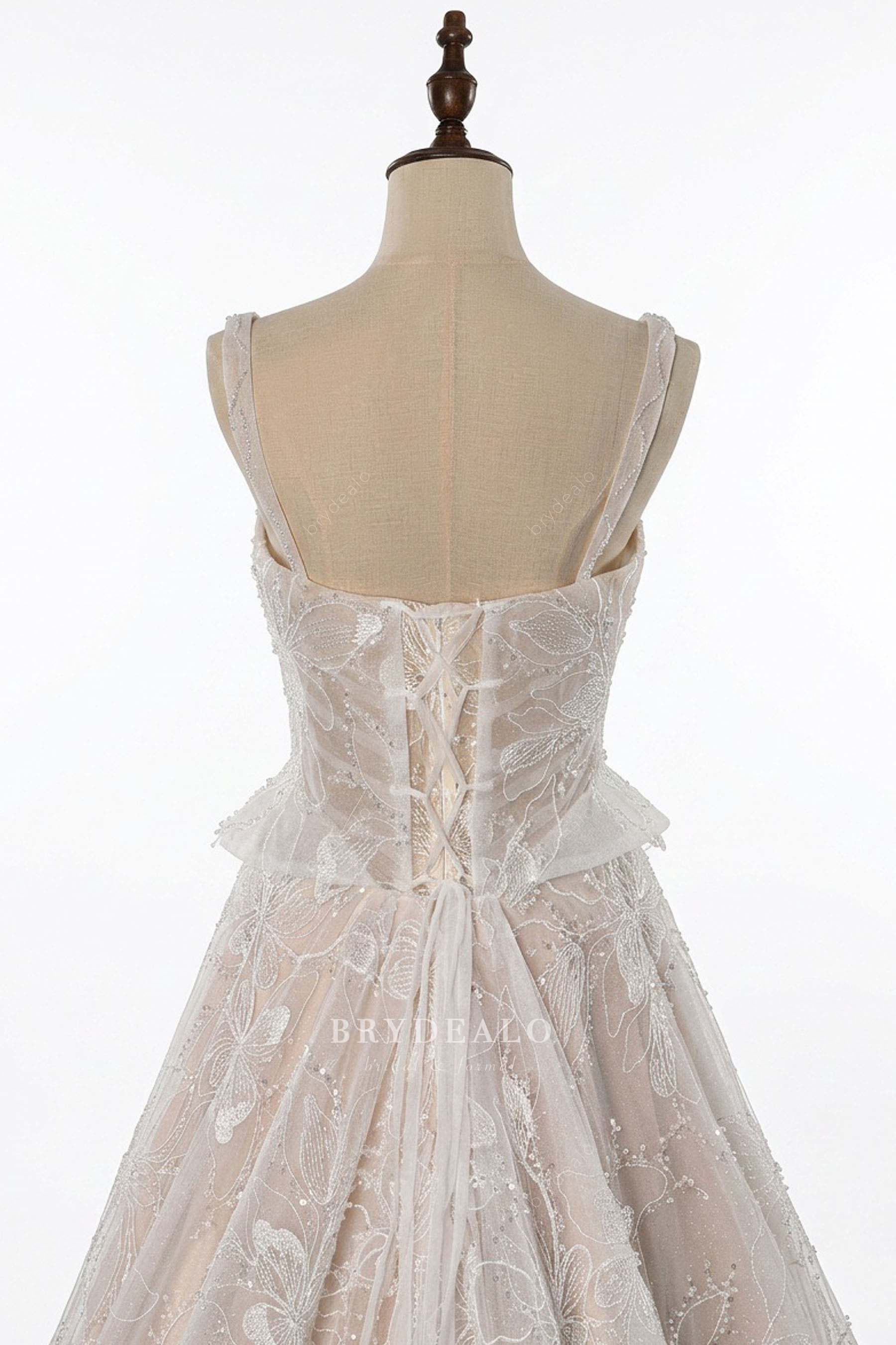 lace-up zipper double closure wedding dress