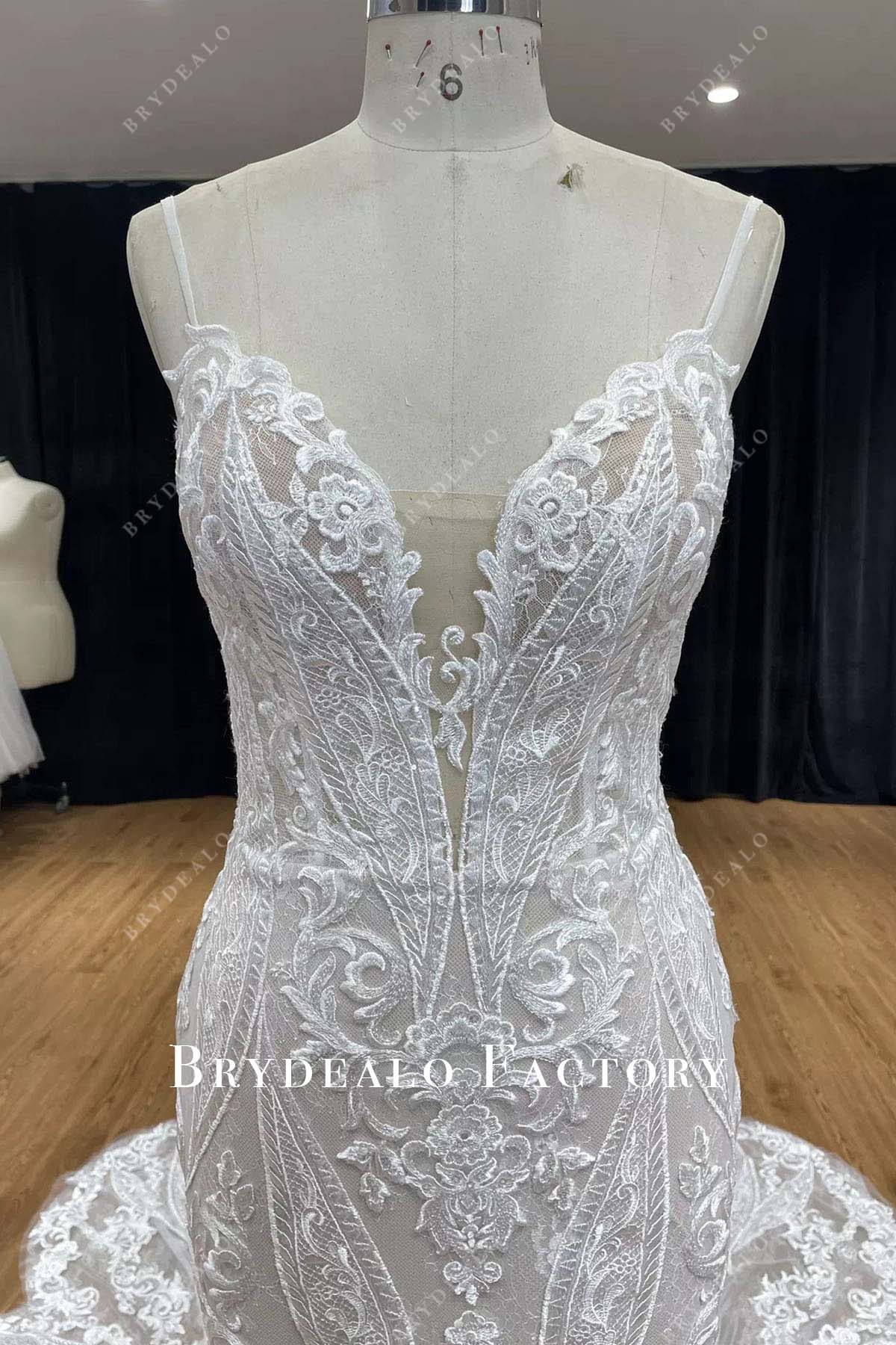lace v neck mermaid wedding dress