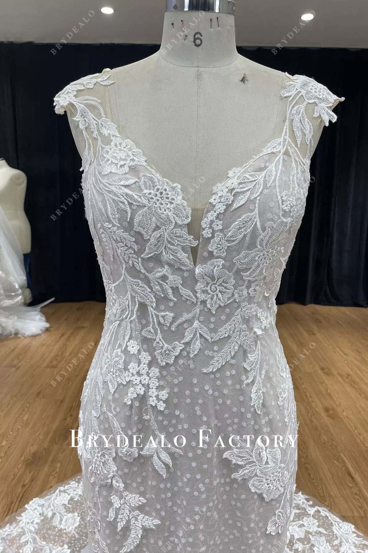 lace v neck mermaid wedding dress