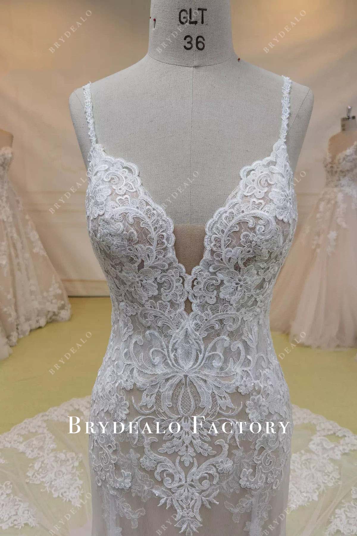 lace v neck mermaid wedding dress