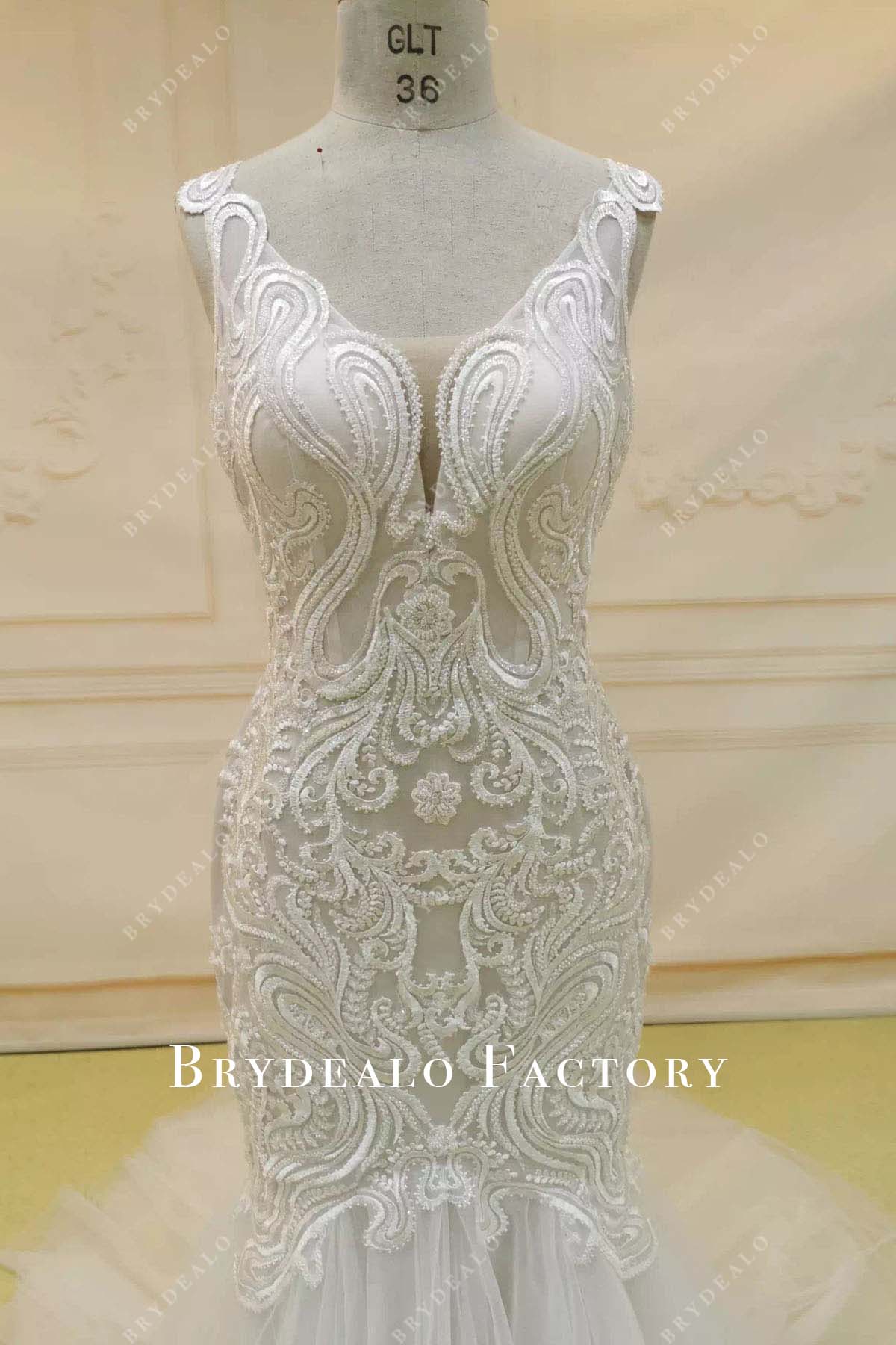 lace v neck wedding dress