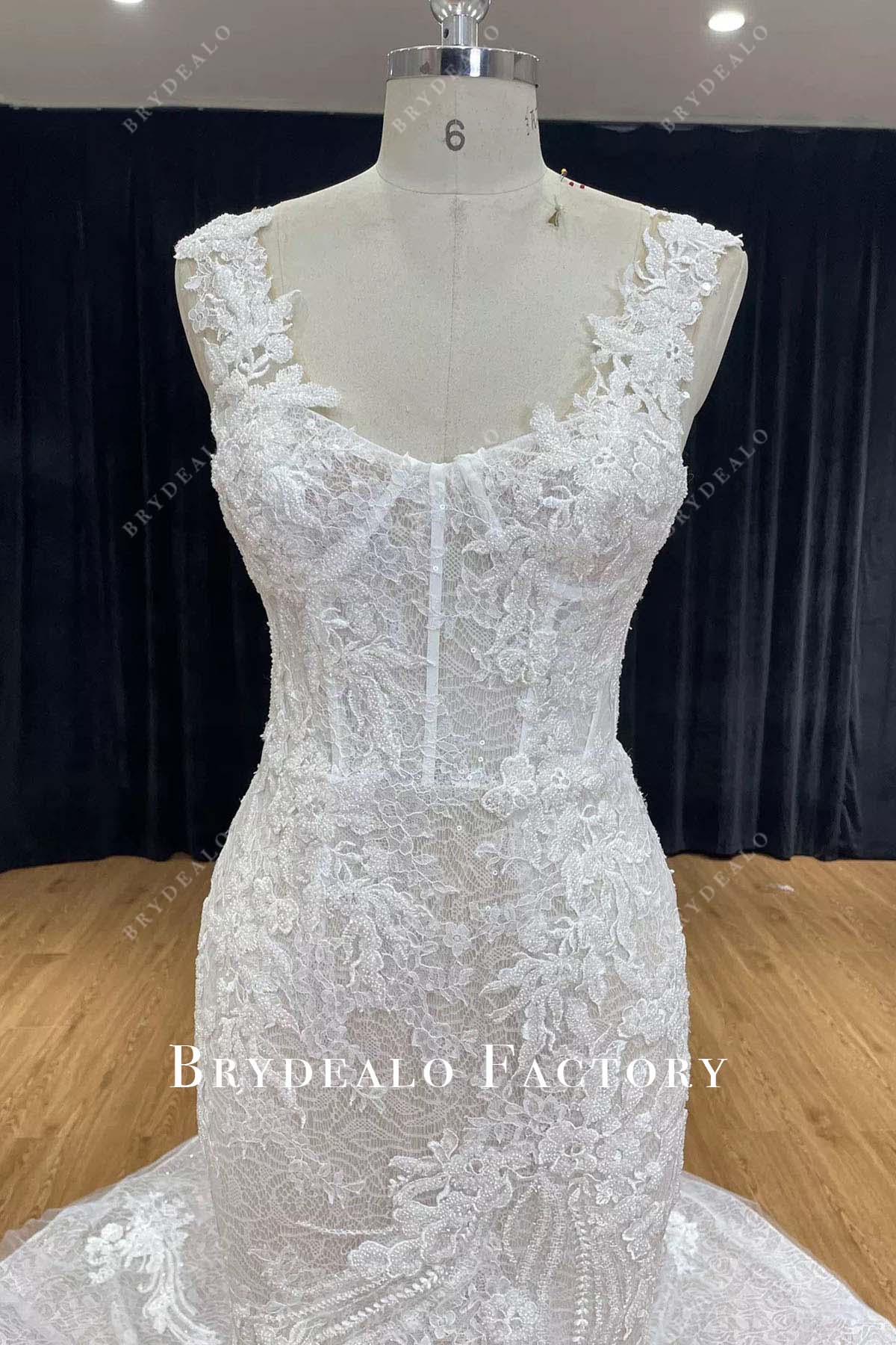 lace wide straps mermaid wedding dress