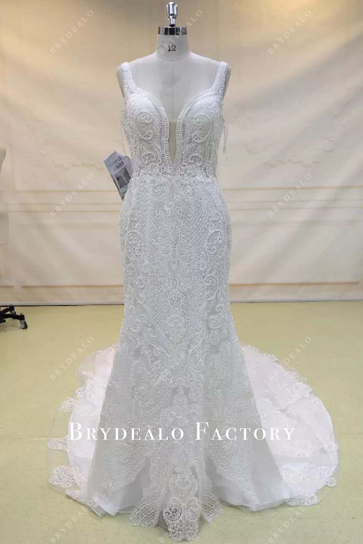 lace wide straps mermaid wedding dress