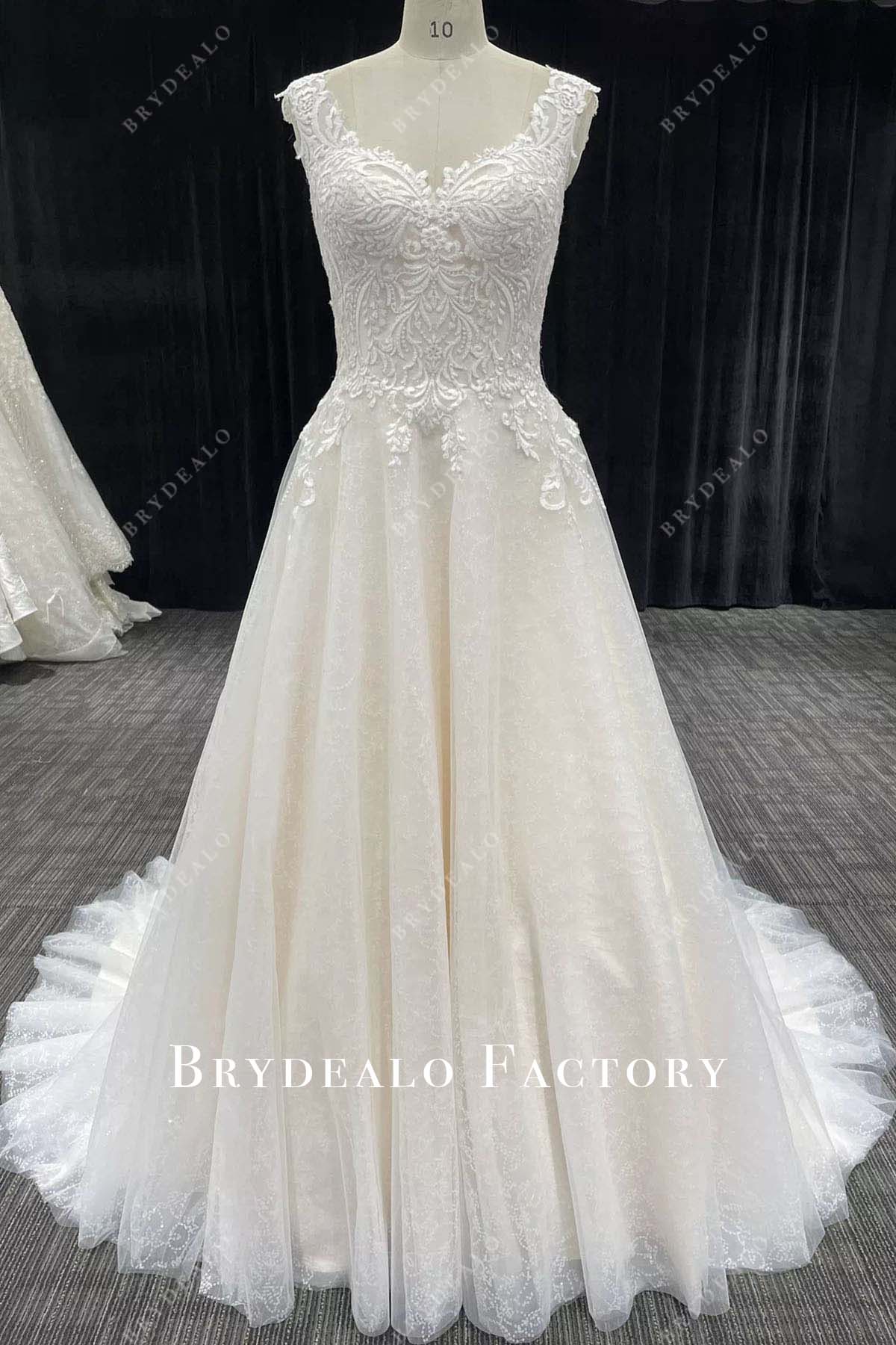 lace wide straps wedding dress