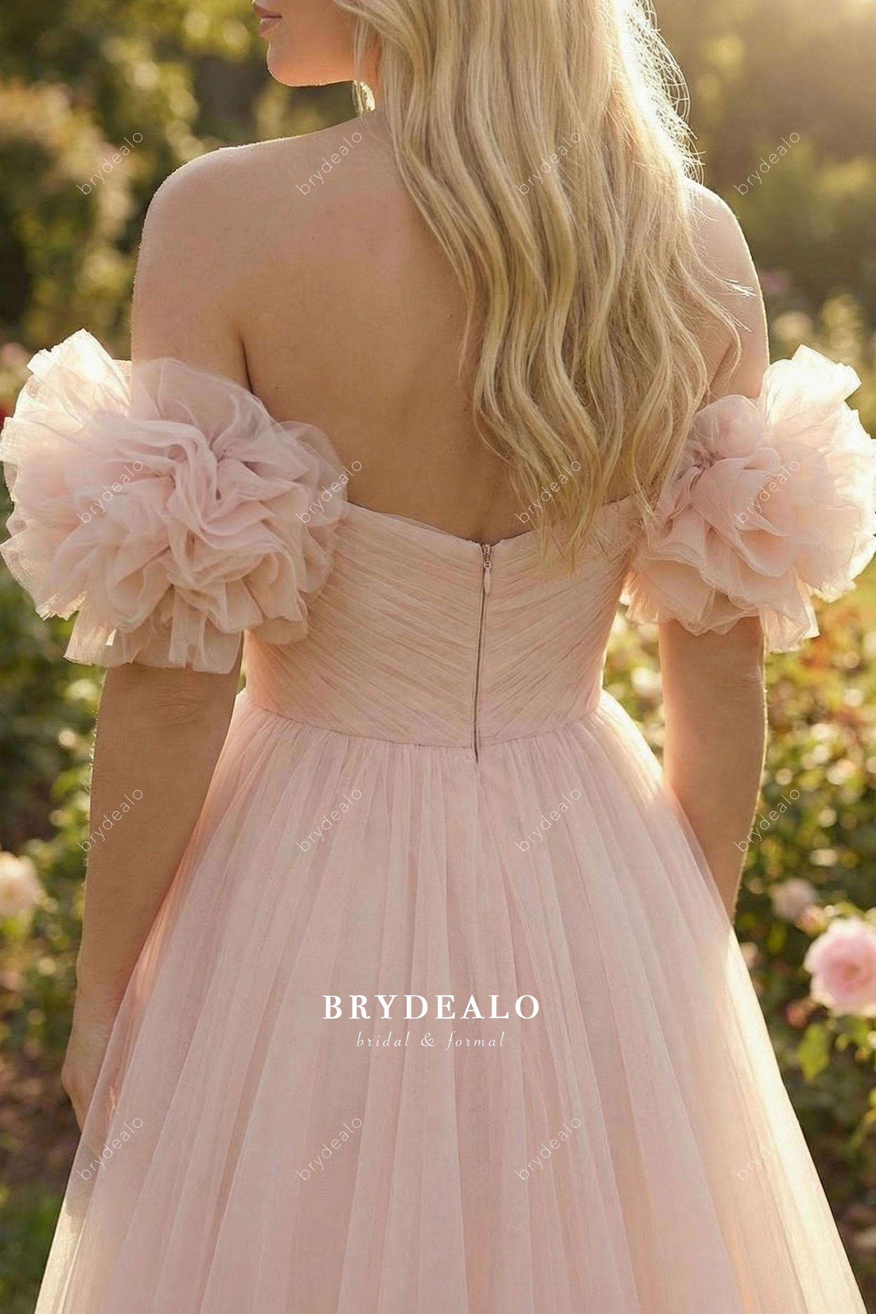 large flower arm wedding dress