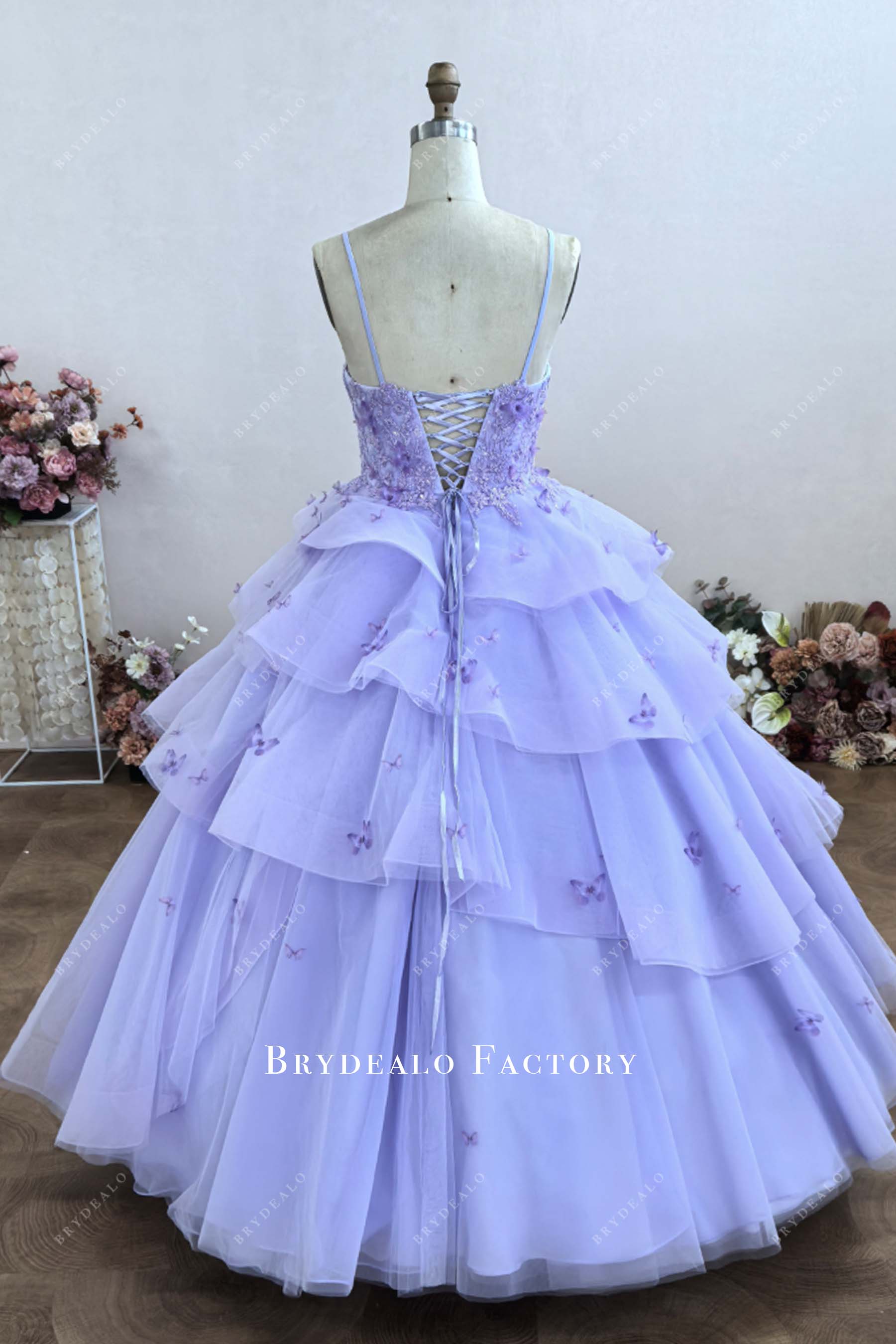 lavender lace-up back ballgown wedding dress