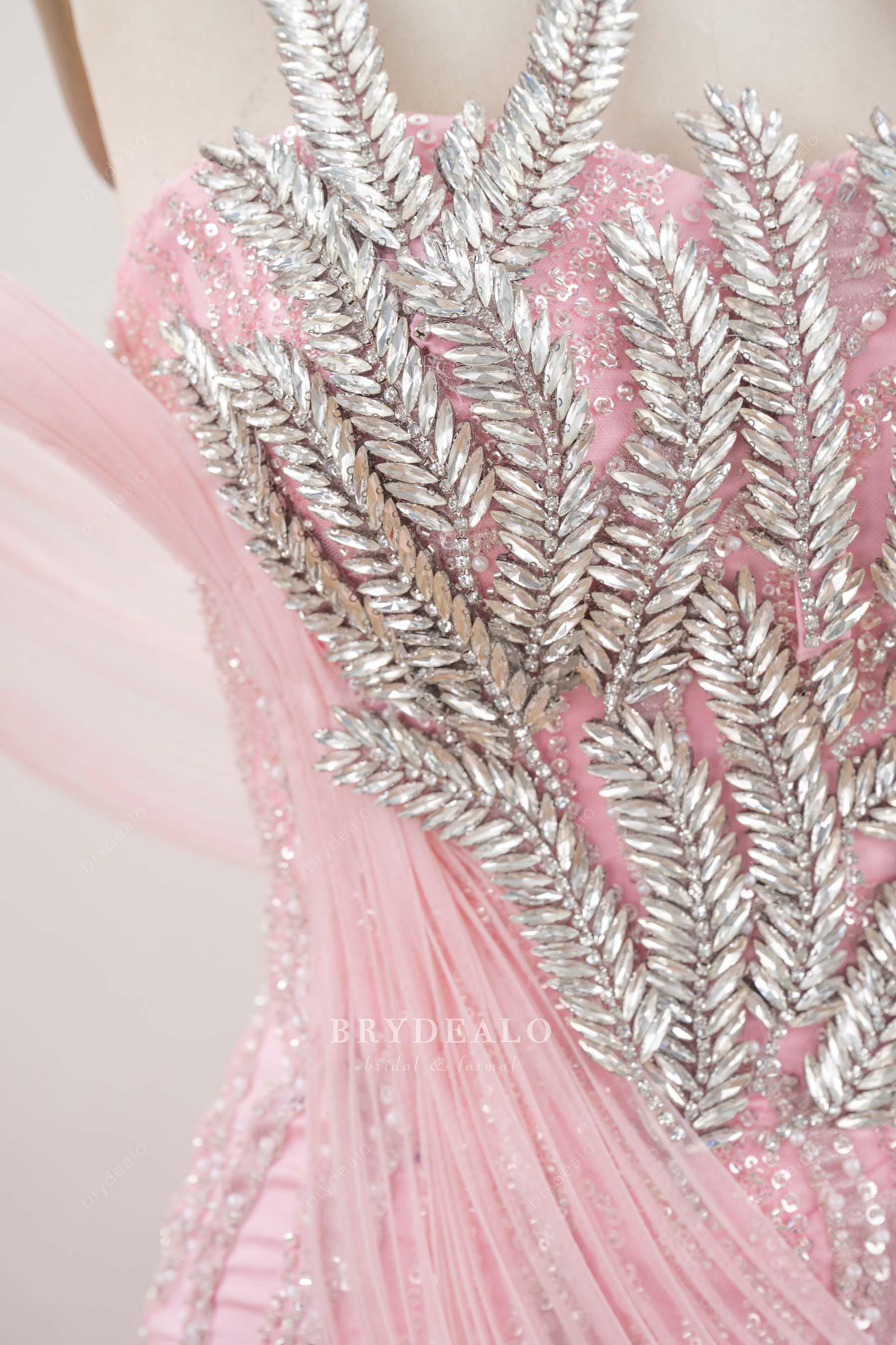 leaf rhinestone neck prom dress