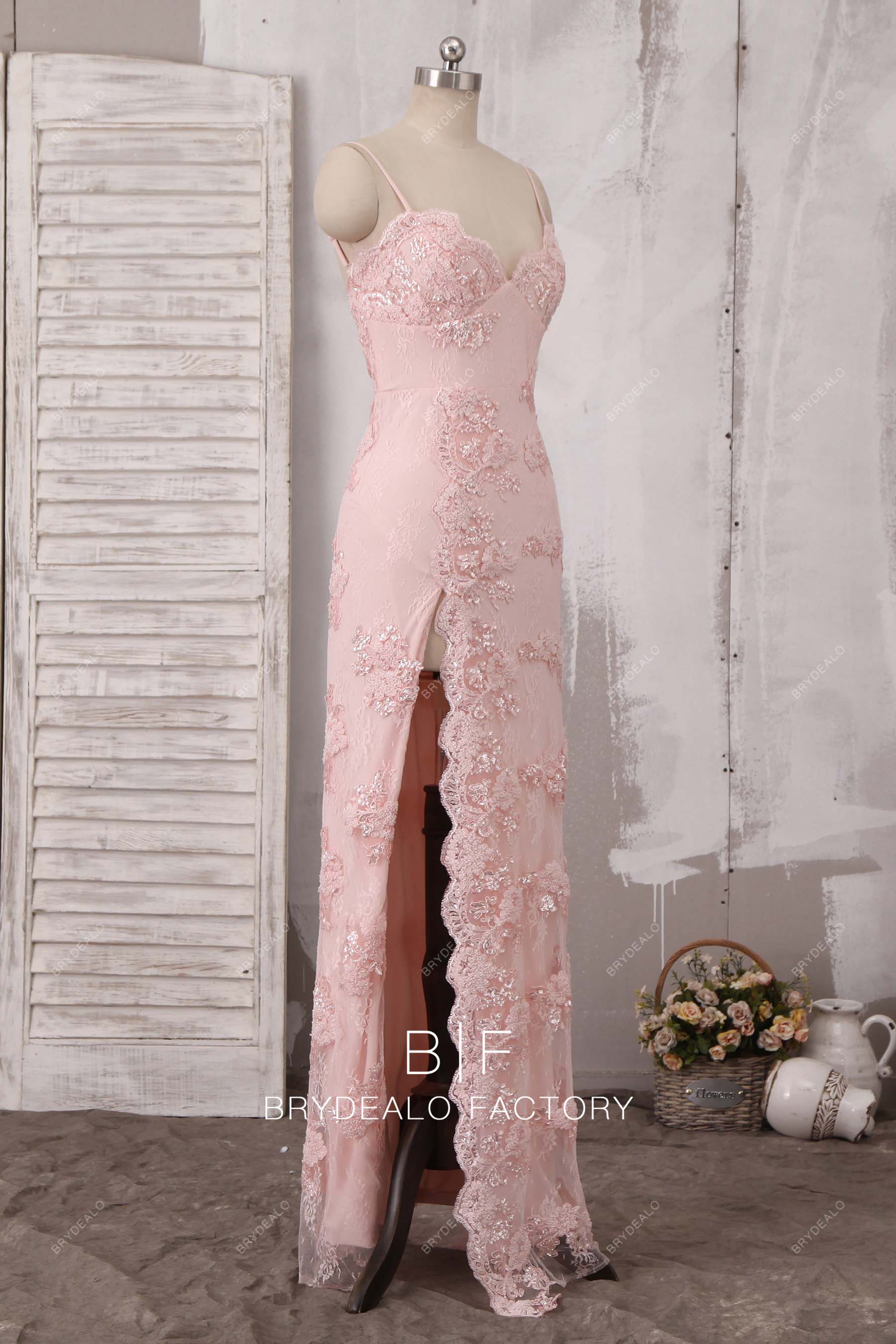 sexy leg slit floor length sleeveless pearl pink prom dress
