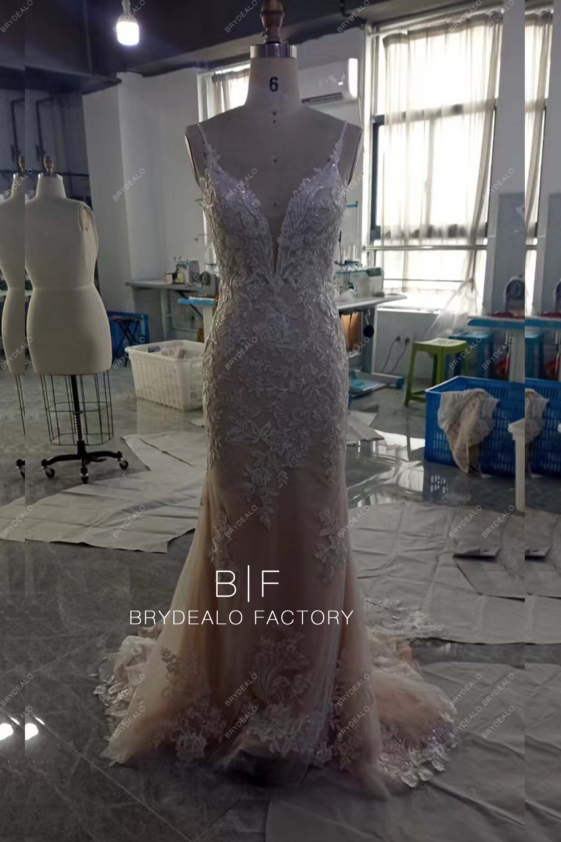 Private Label Lace Light Champagne Mermaid Wedding Dress