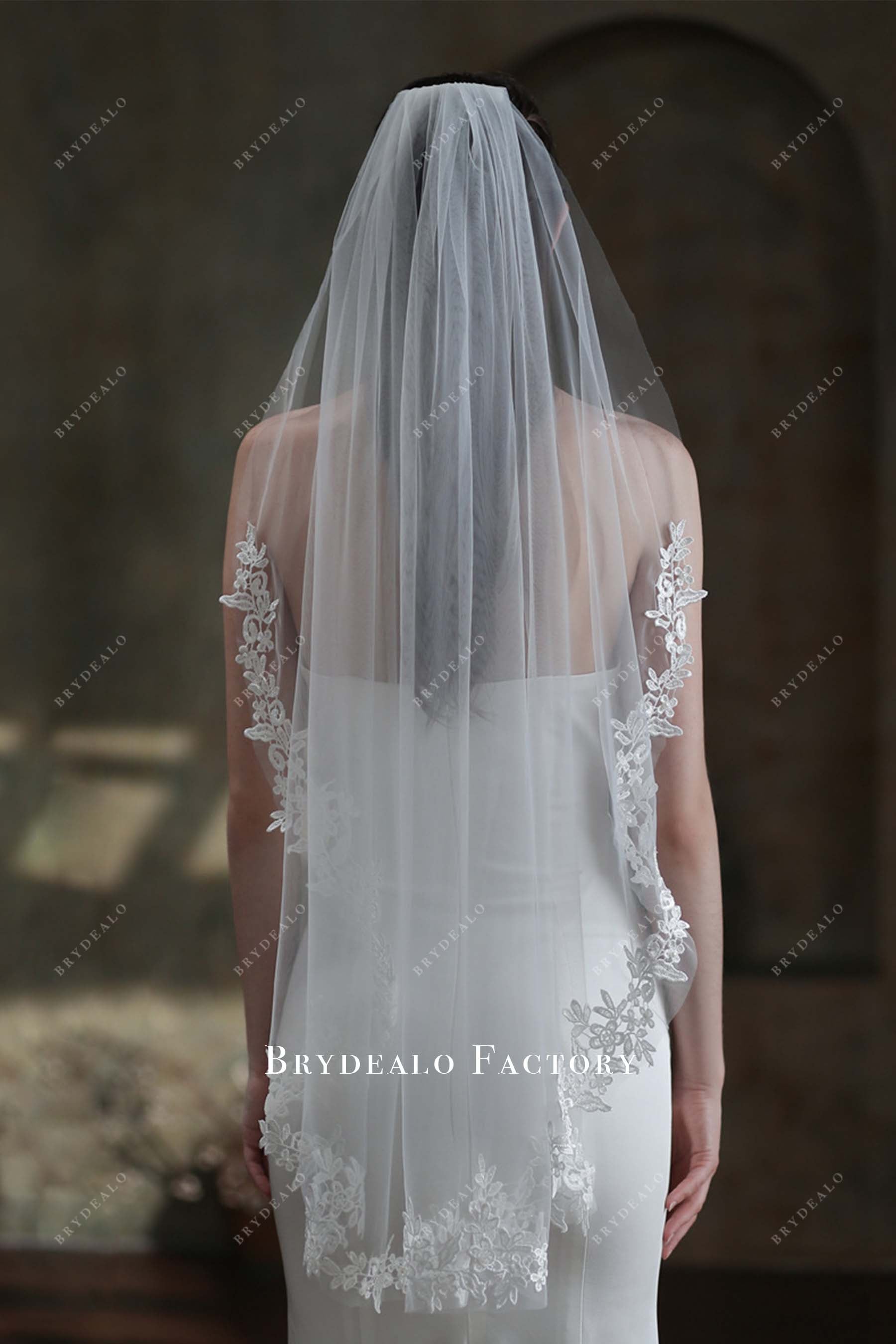 light ivory lace appliques bridal veil