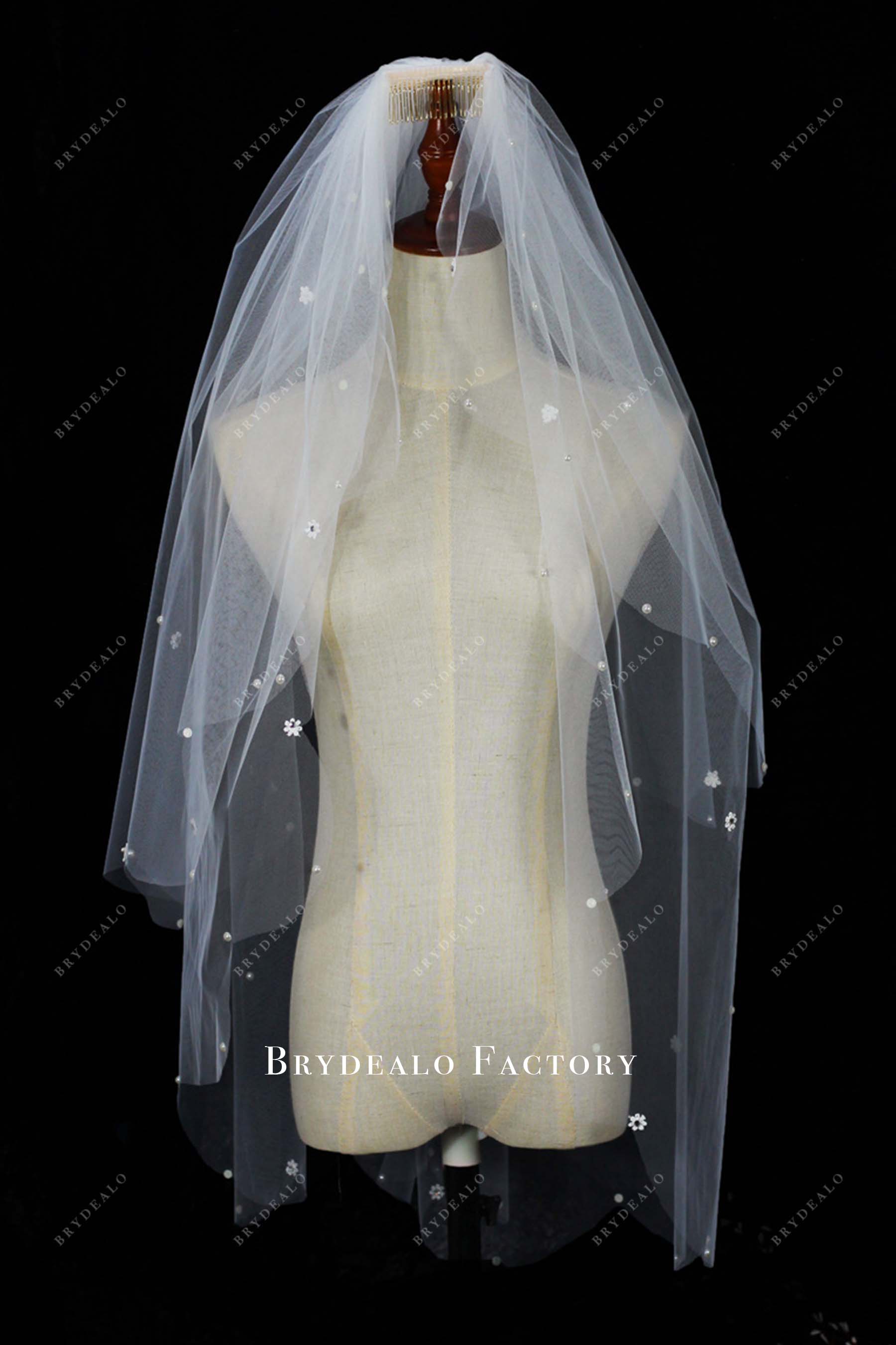 light ivory tulle beaded bridal veil